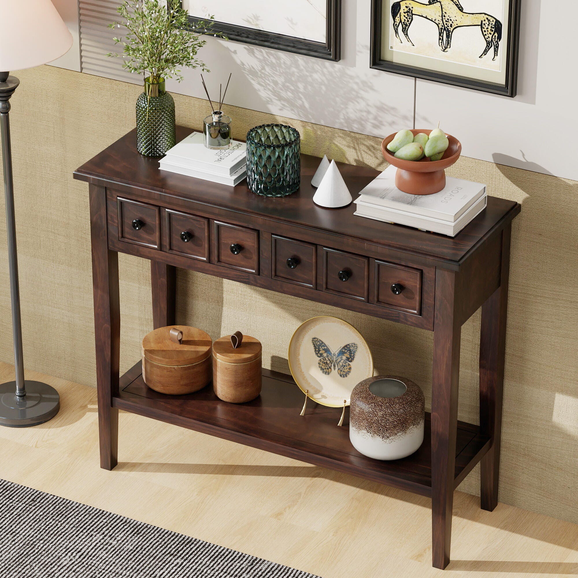 Dovelina Trecy Console Table with Open Shelf, Brown, large