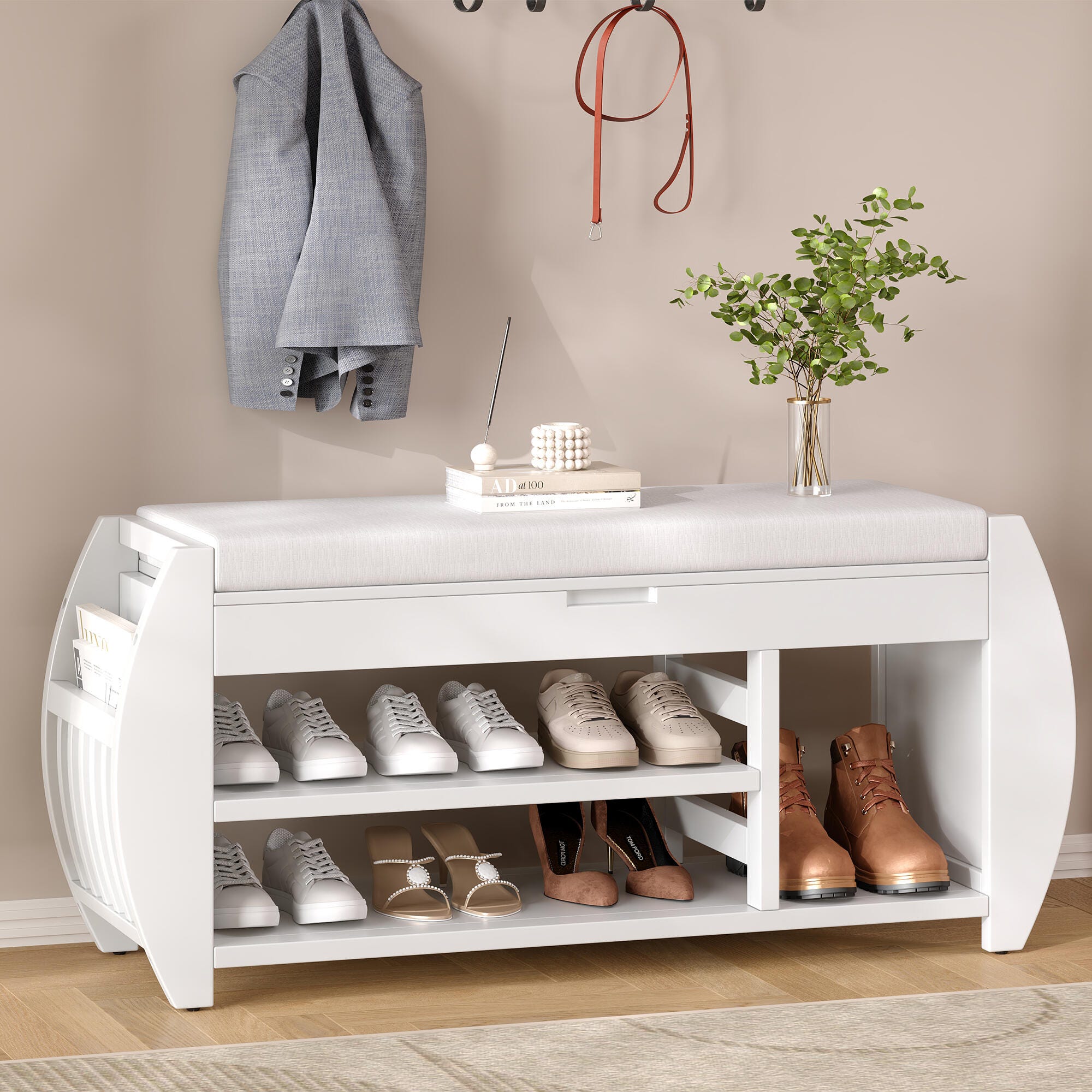 Dovelina Tresy Storage Bench Ottoman, White, rollover