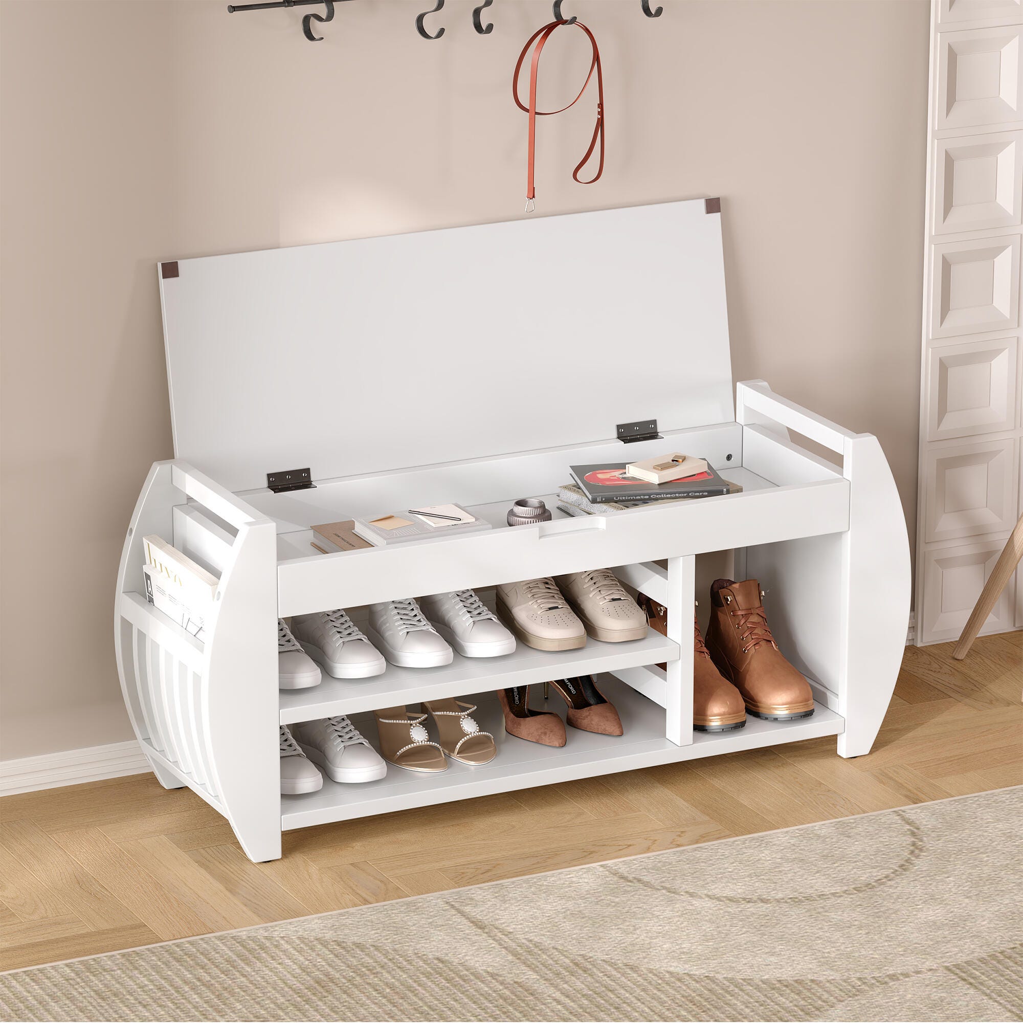 Dovelina Tresy Storage Bench Ottoman, White, large