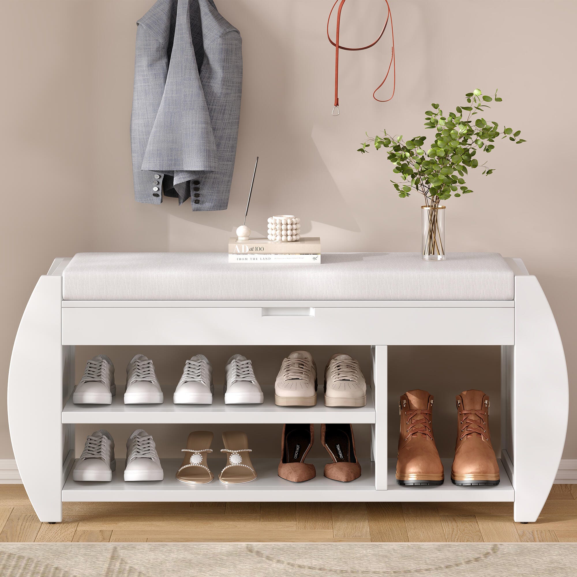 Dovelina Tresy Storage Bench Ottoman, White, large