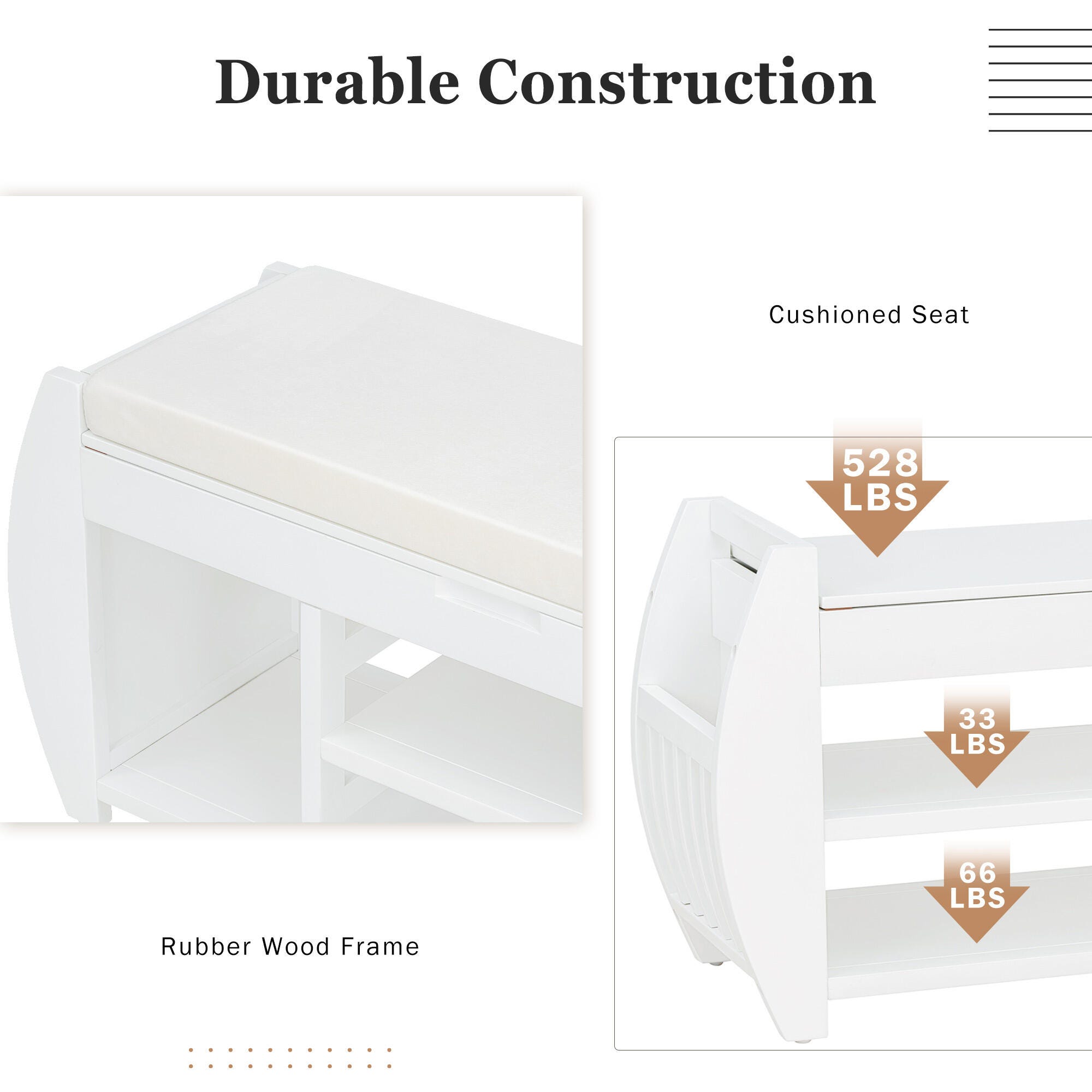 Dovelina Tresy Storage Bench Ottoman, White, large