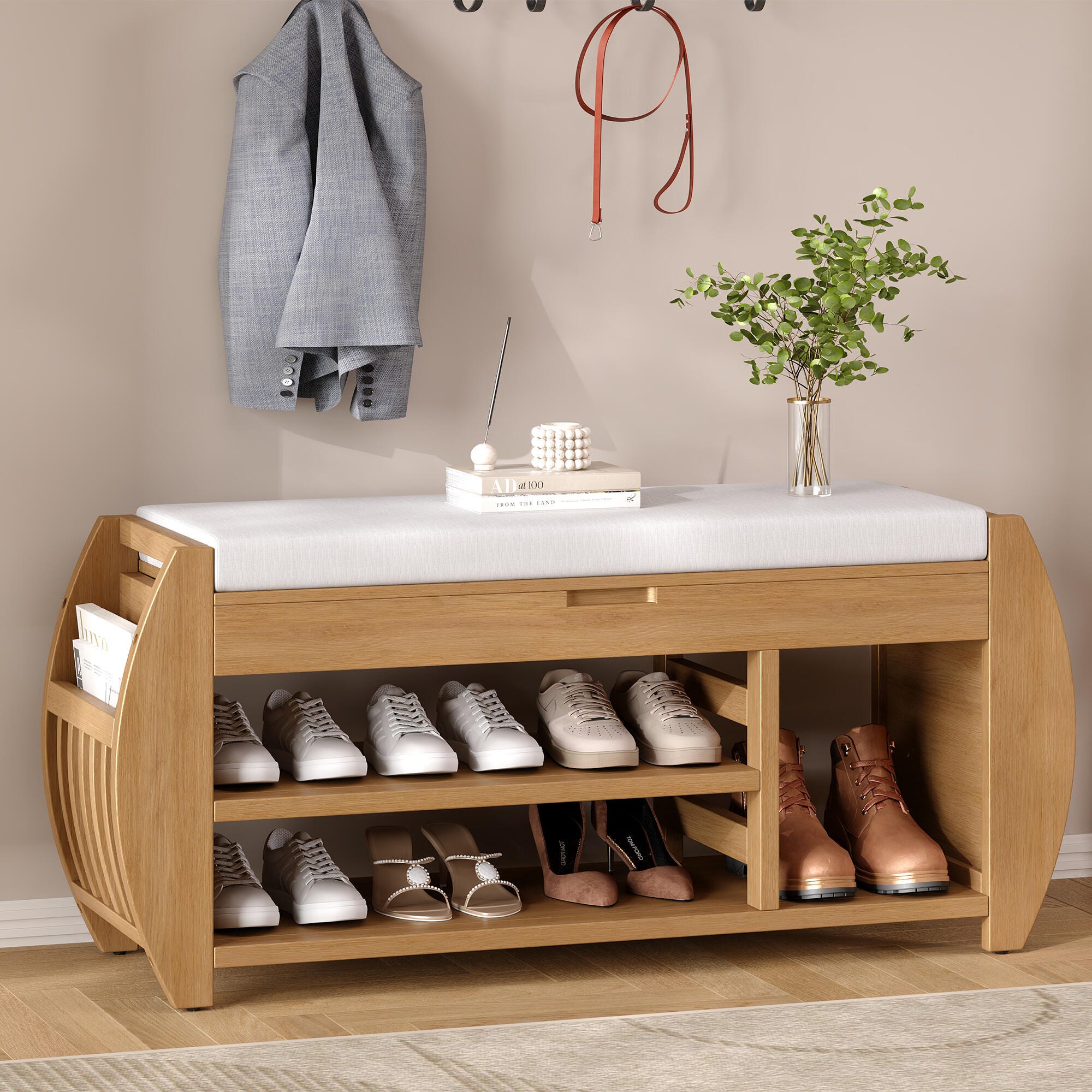 Dovelina Tresy Storage Bench Ottoman, Natural, rollover