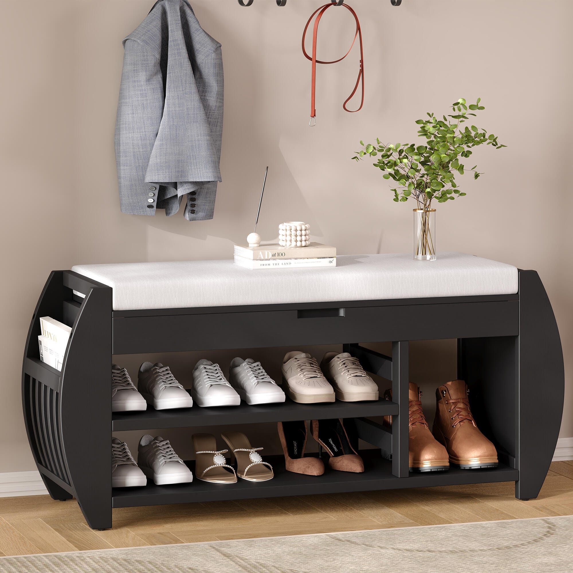 Dovelina Tresy Storage Bench Ottoman, Black, rollover