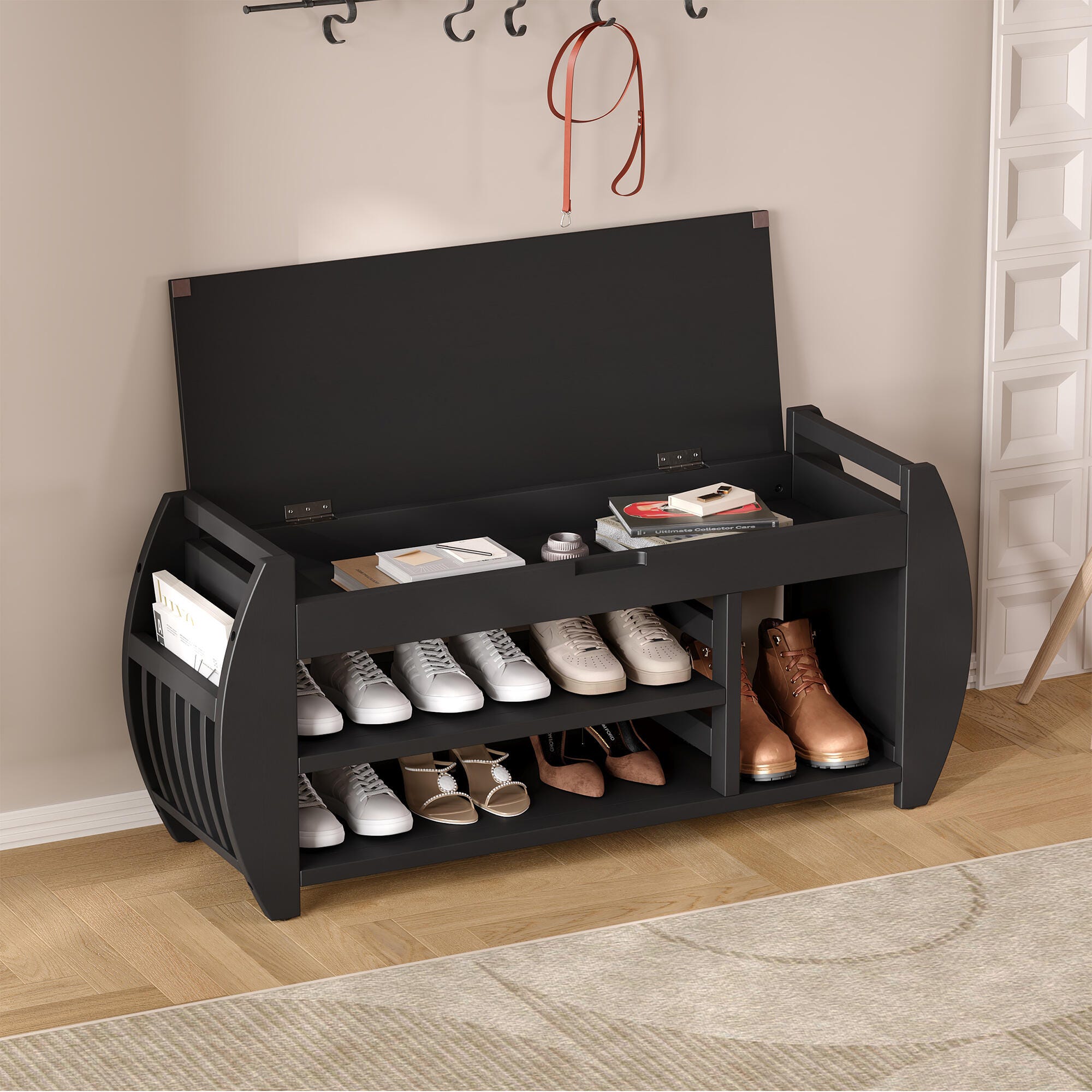 Dovelina Tresy Storage Bench Ottoman, Black, large