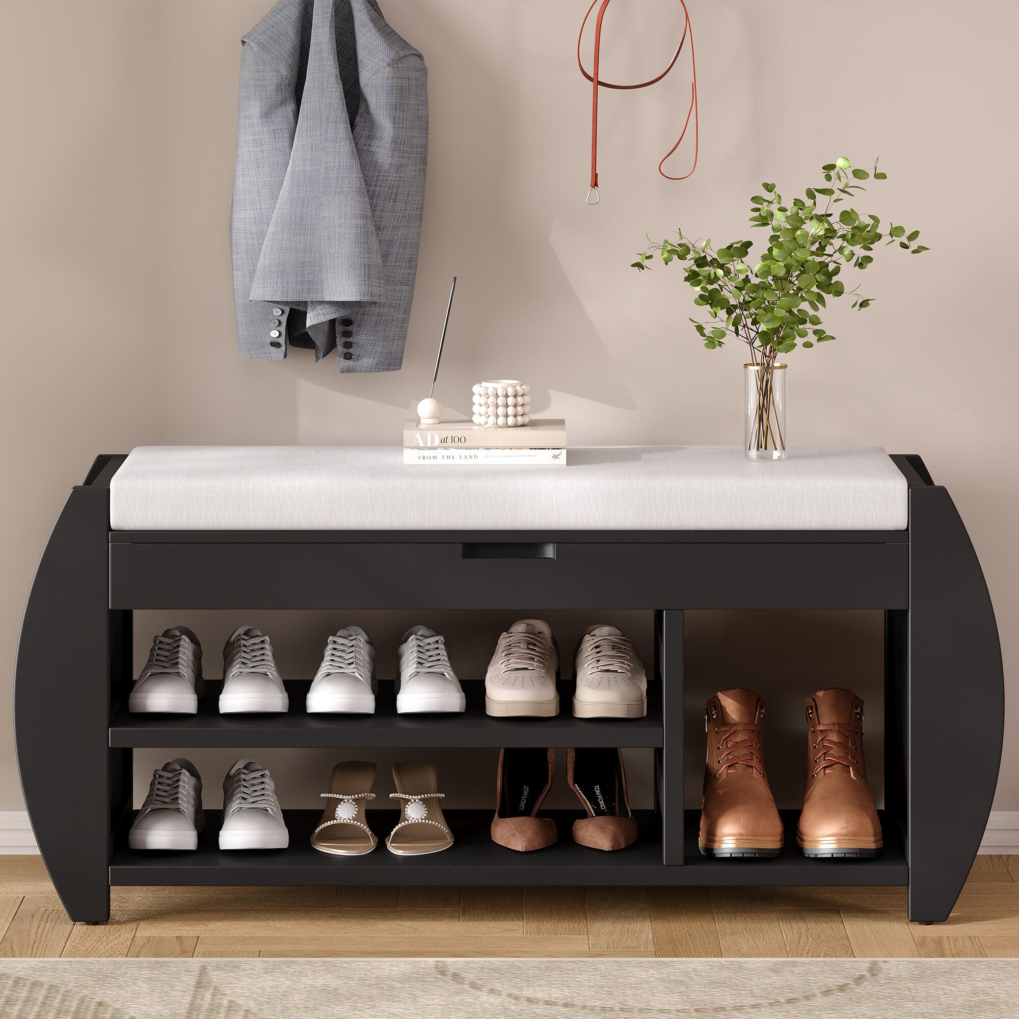 Dovelina Tresy Storage Bench Ottoman, Black, large