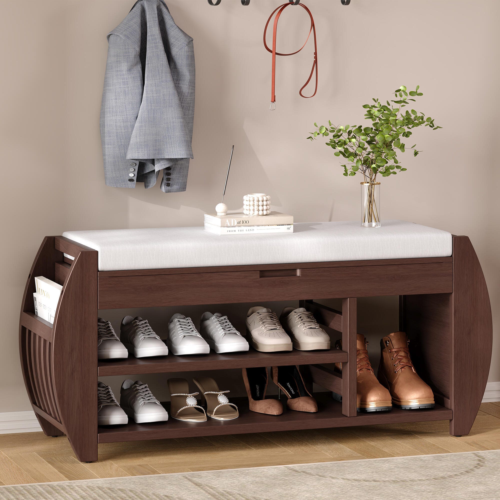 Dovelina Tresy Storage Bench Ottoman, Brown, rollover