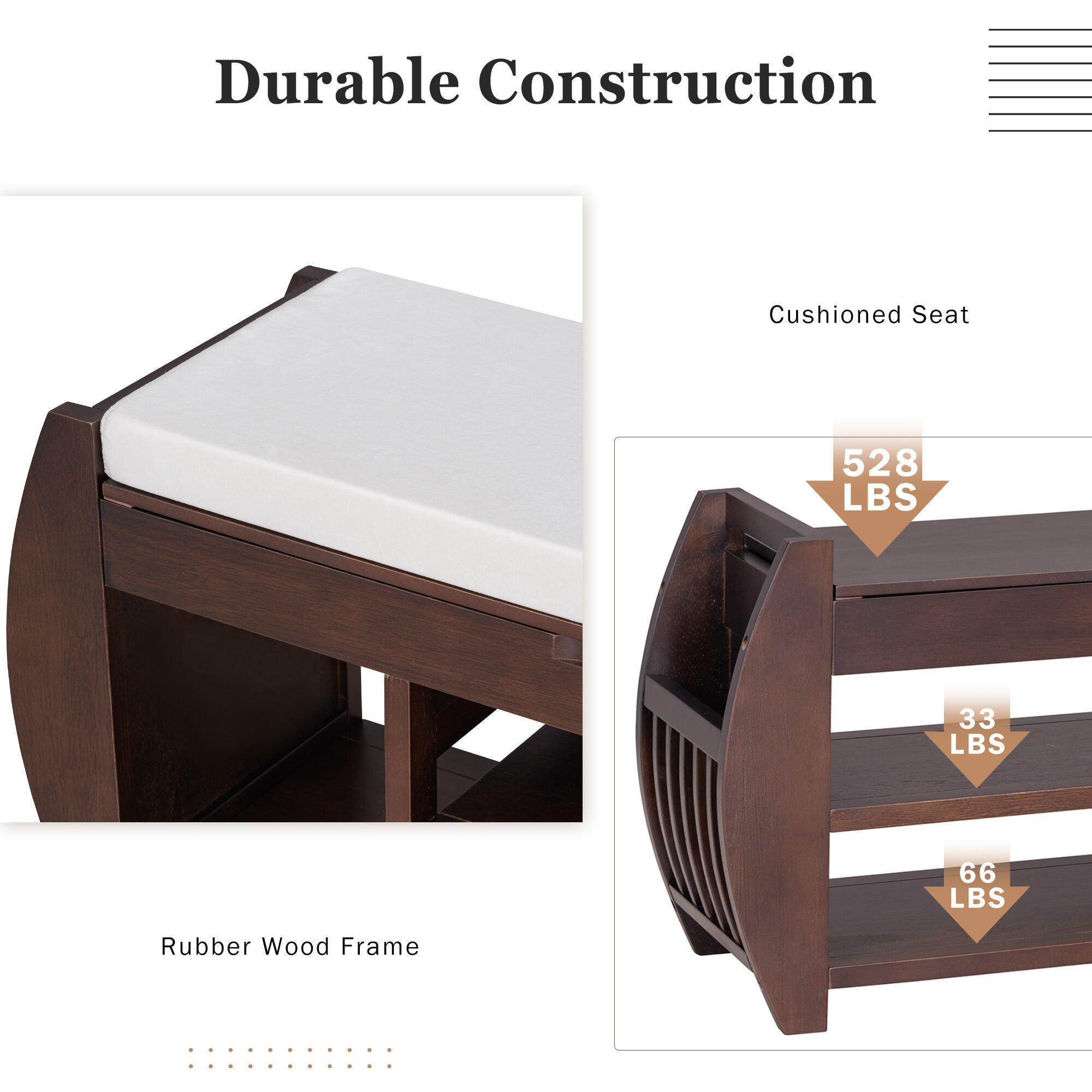 Dovelina Tresy Storage Bench Ottoman, Brown, large