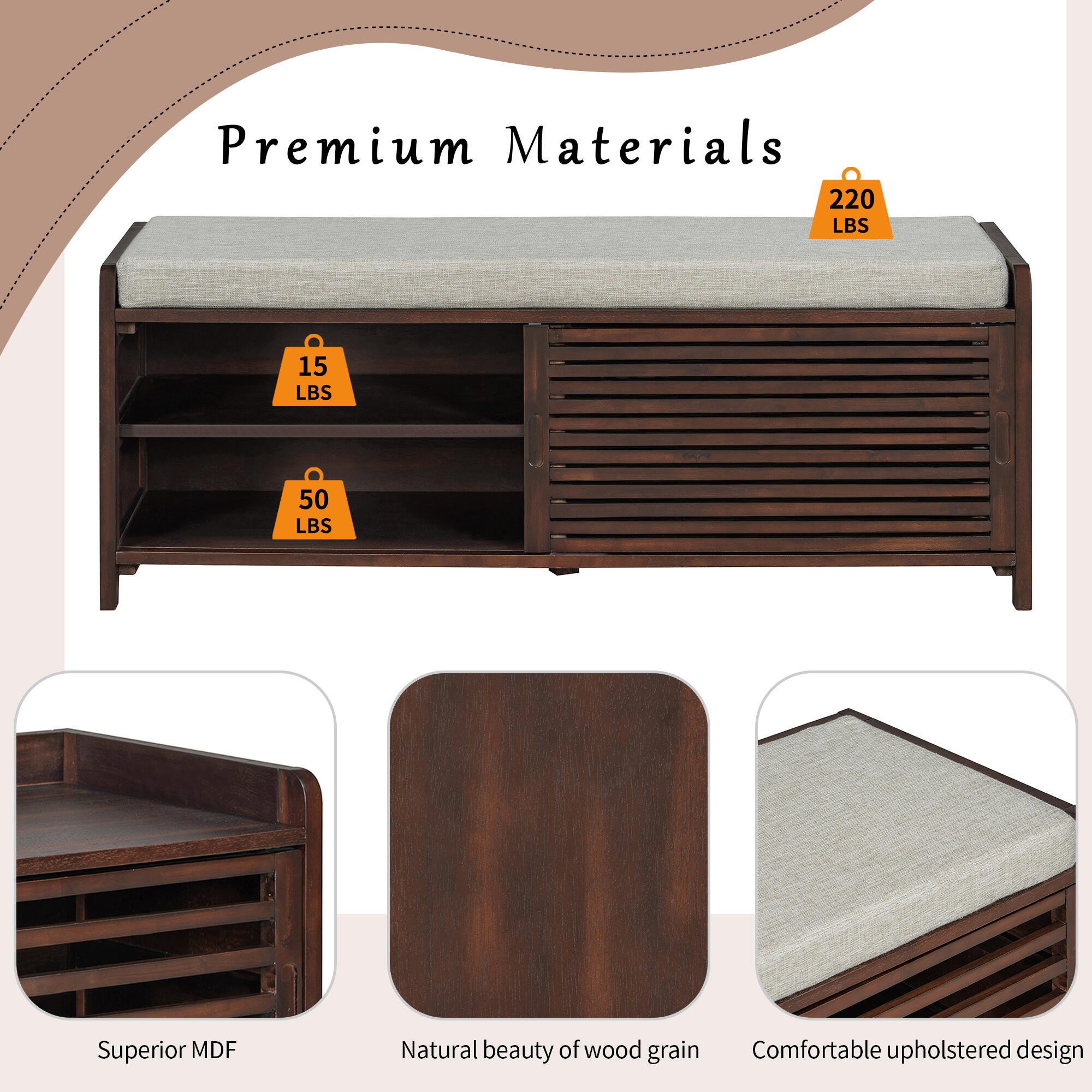 Dovelina Tresy Storage Bench Ottoman, Brown, large