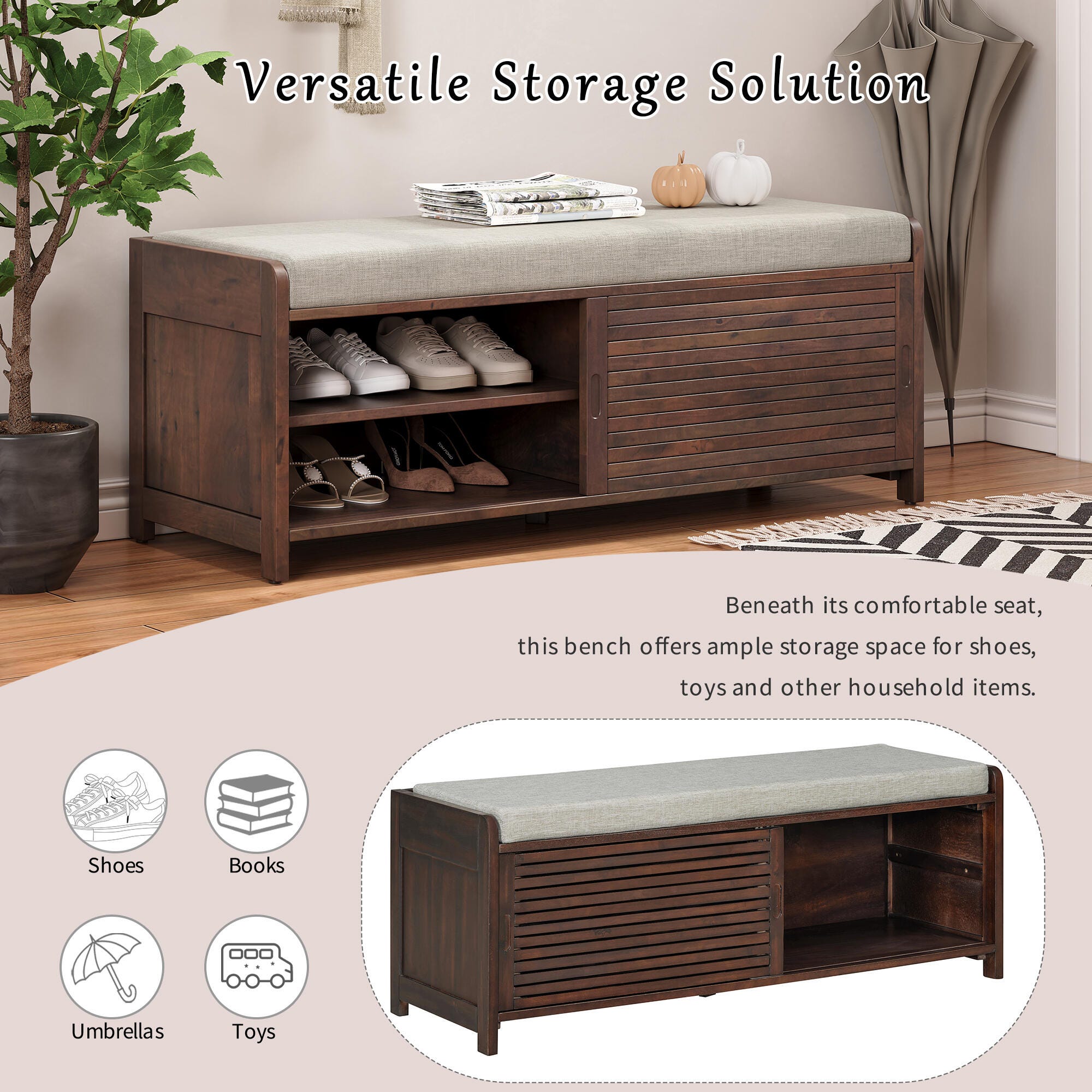 Dovelina Tresy Storage Bench Ottoman, Brown, large