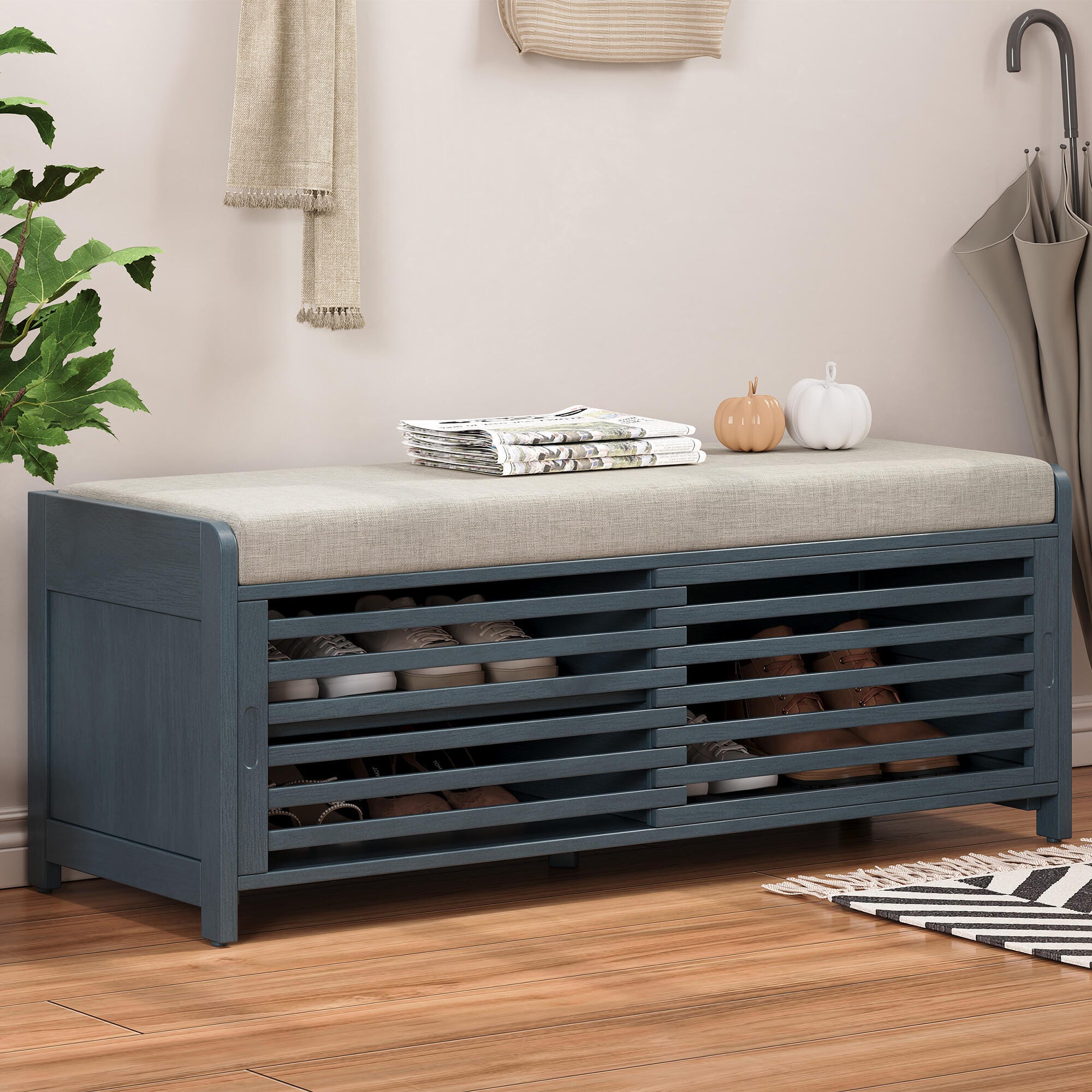 Dovelina Tresy Storage Bench Ottoman, Blue, rollover