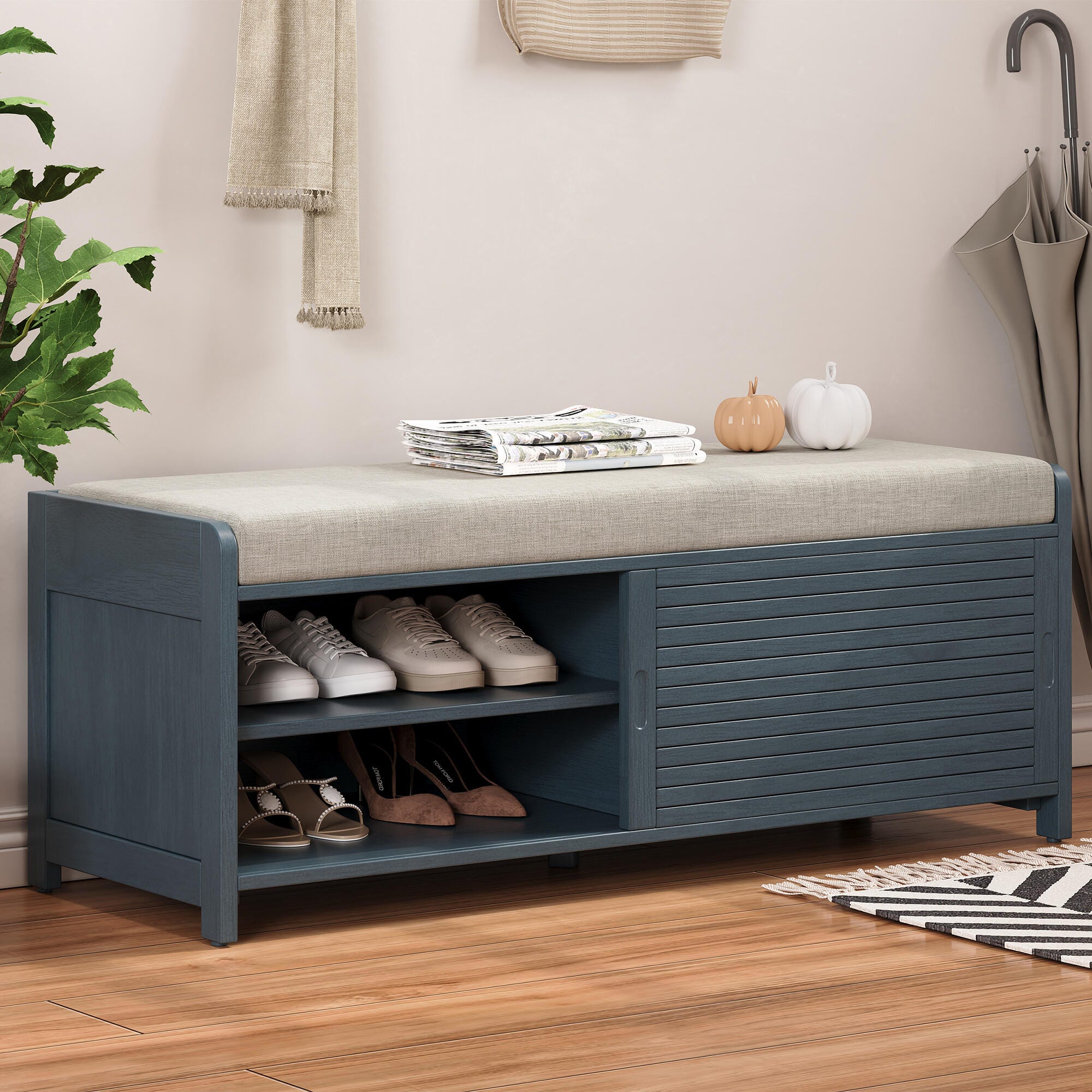Dovelina Tresy Storage Bench Ottoman, Blue, large