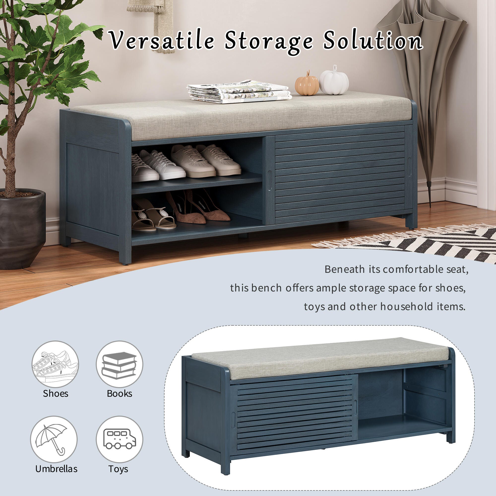 Dovelina Tresy Storage Bench Ottoman, Blue, large