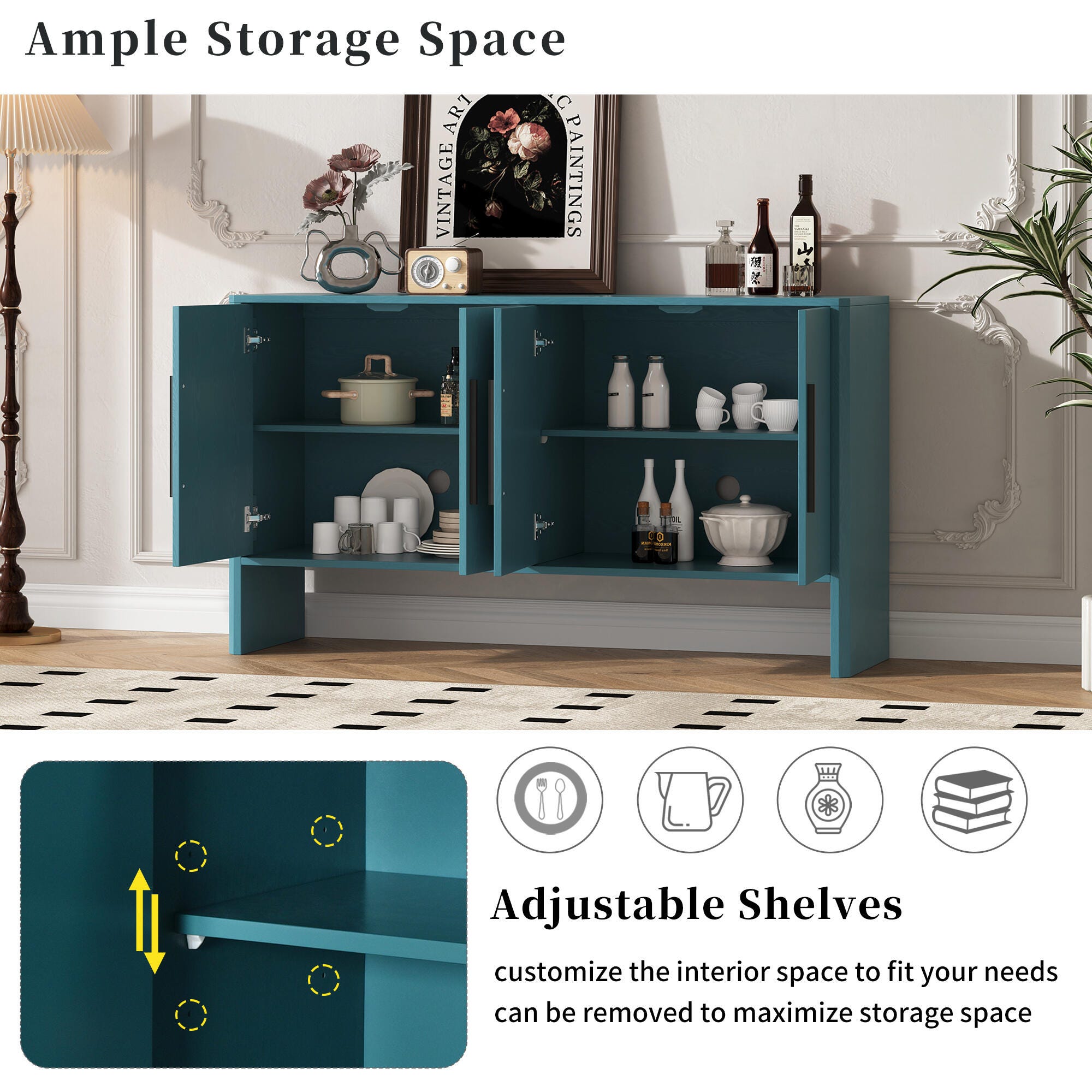 Dovelina Trexms Retro Sideboard, Blue, large