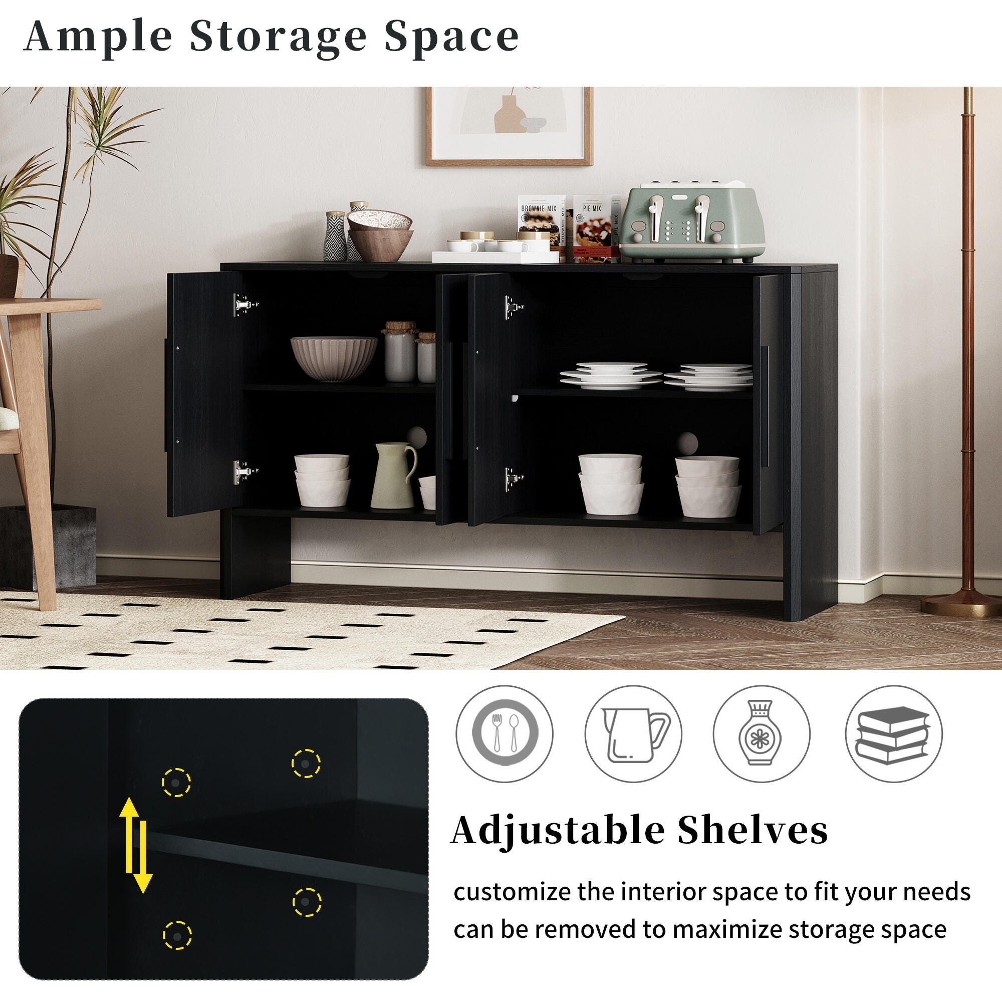Dovelina Trexms Retro Sideboard, Black, large