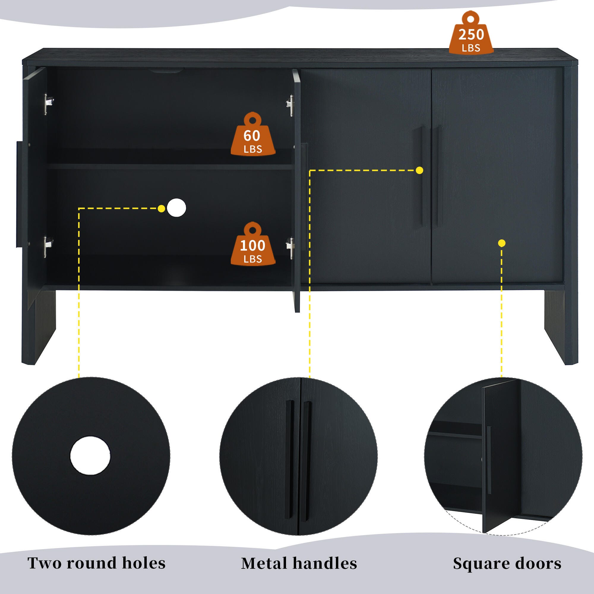 Dovelina Trexms Retro Sideboard, Black, large