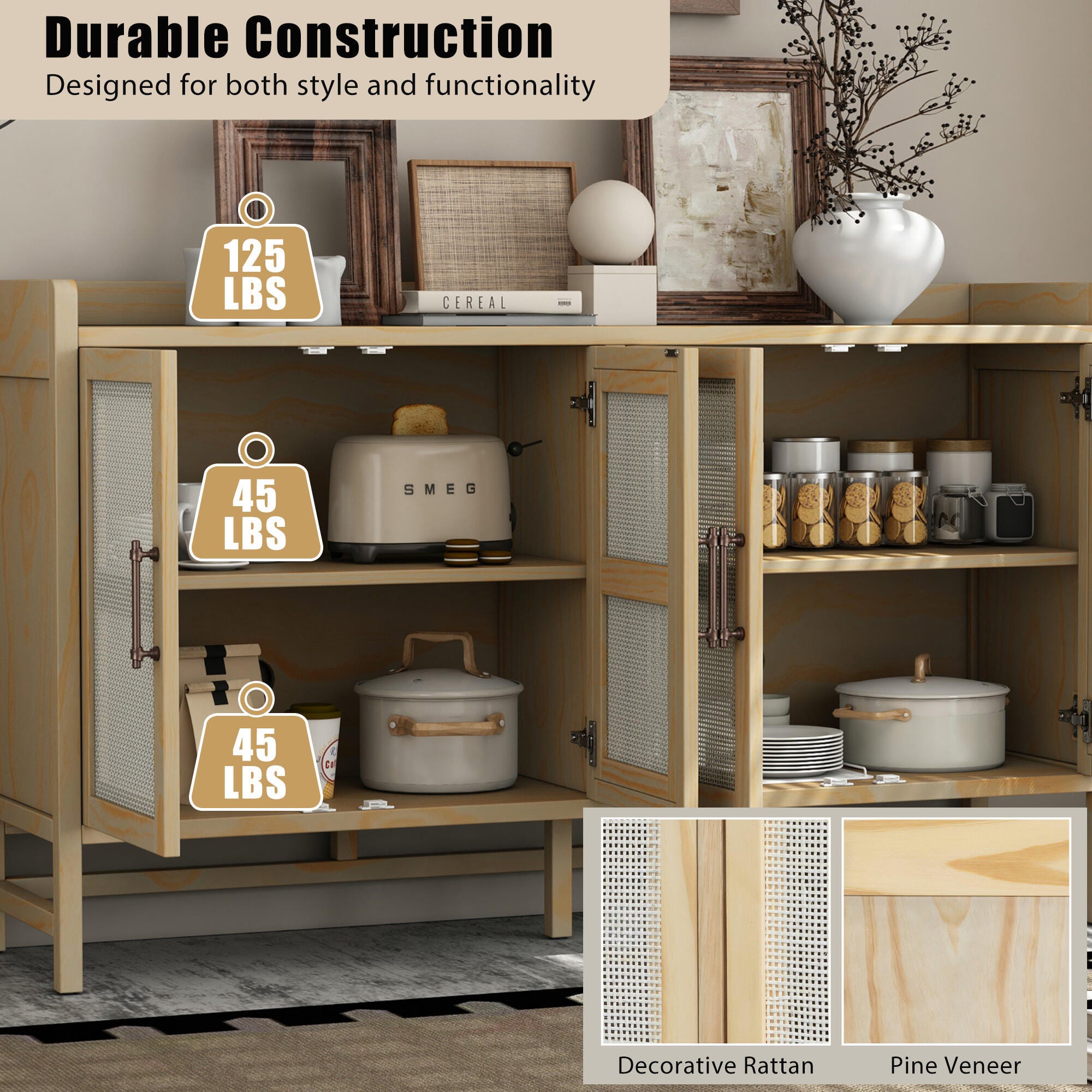 Dovelina Trexms Rustic Sideboard, Natural, large