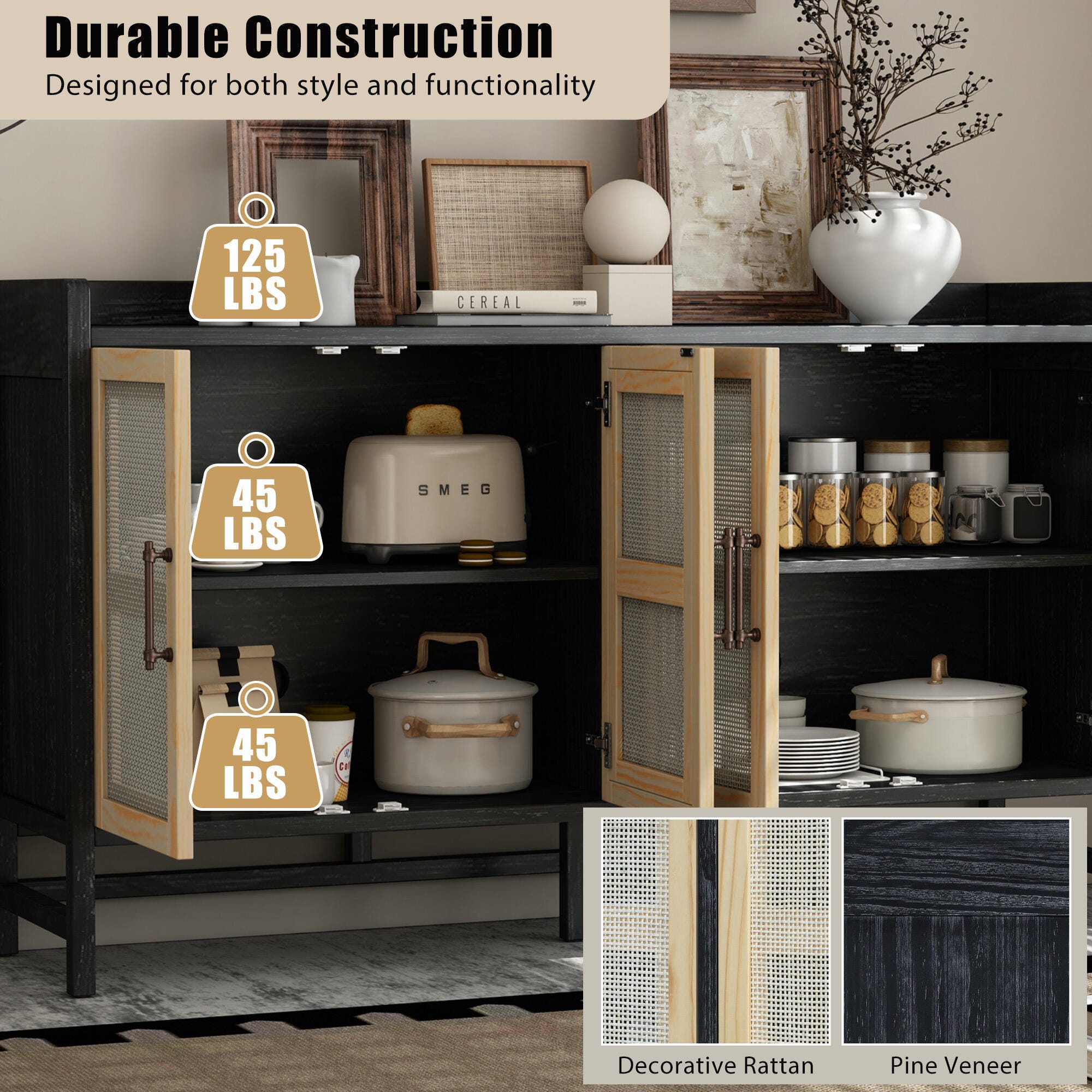 Dovelina Trexms Rustic Sideboard, Black, large