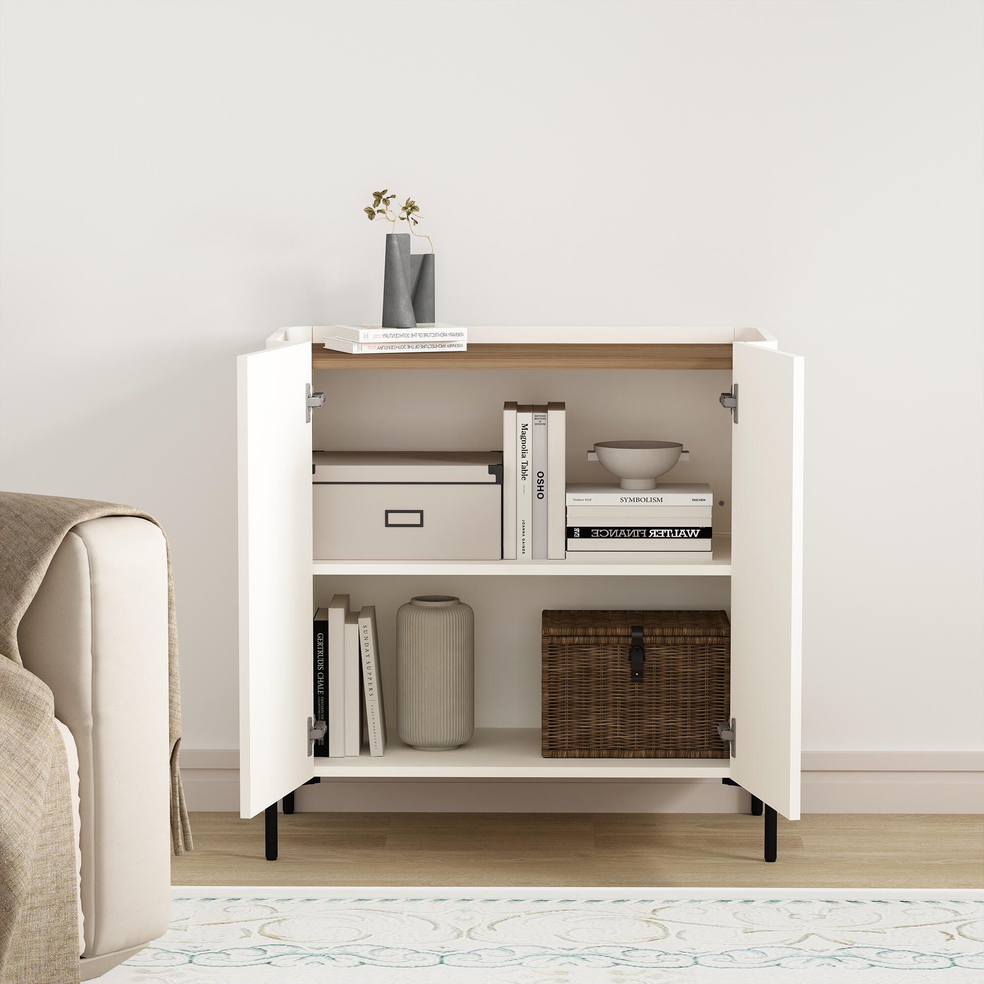 Manhattan Comfort Abbey 32" Accent Cabinet with Adjustable Shelves, Maple/Off White, large