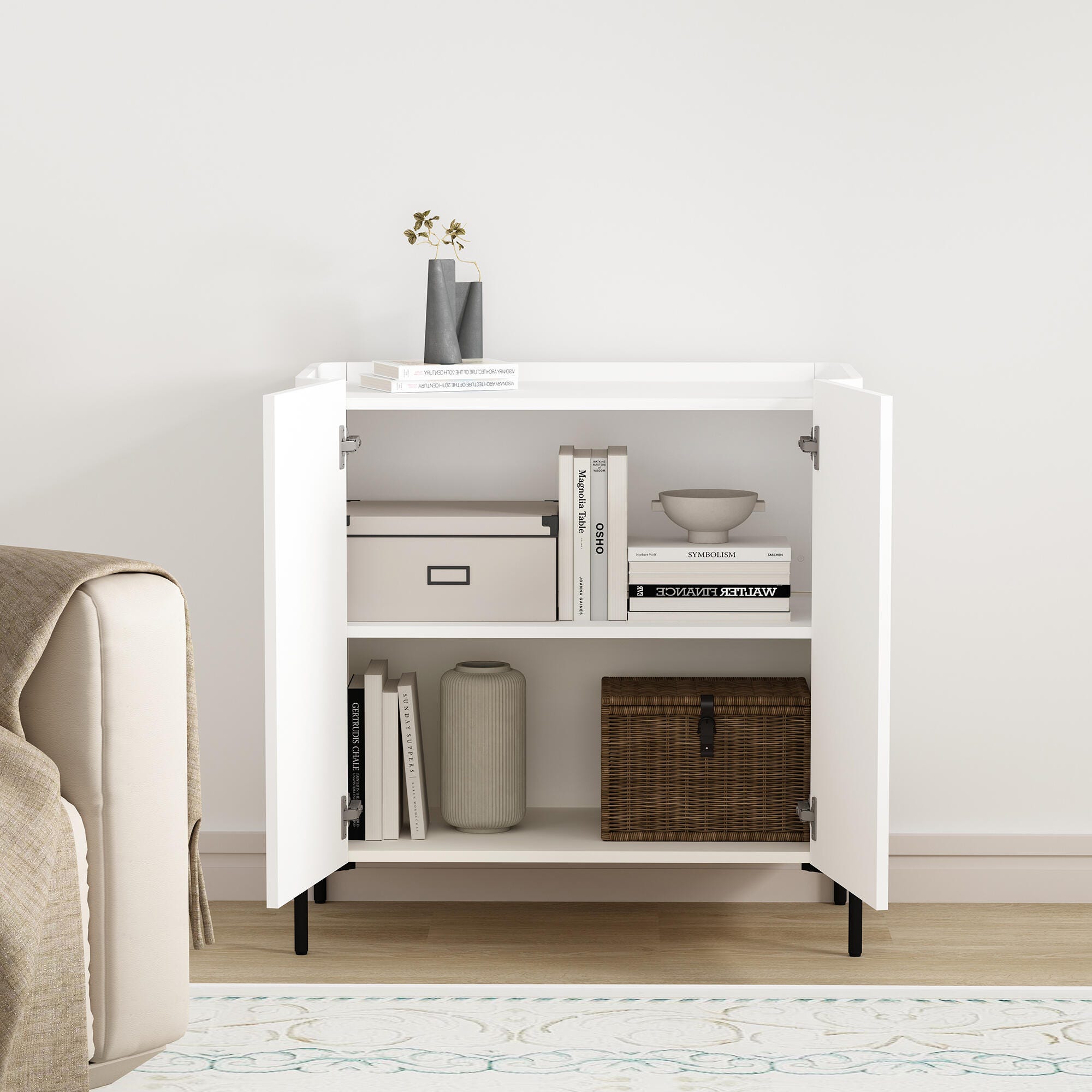 Manhattan Comfort Abbey 32" Accent Cabinet with Adjustable Shelves, White, large
