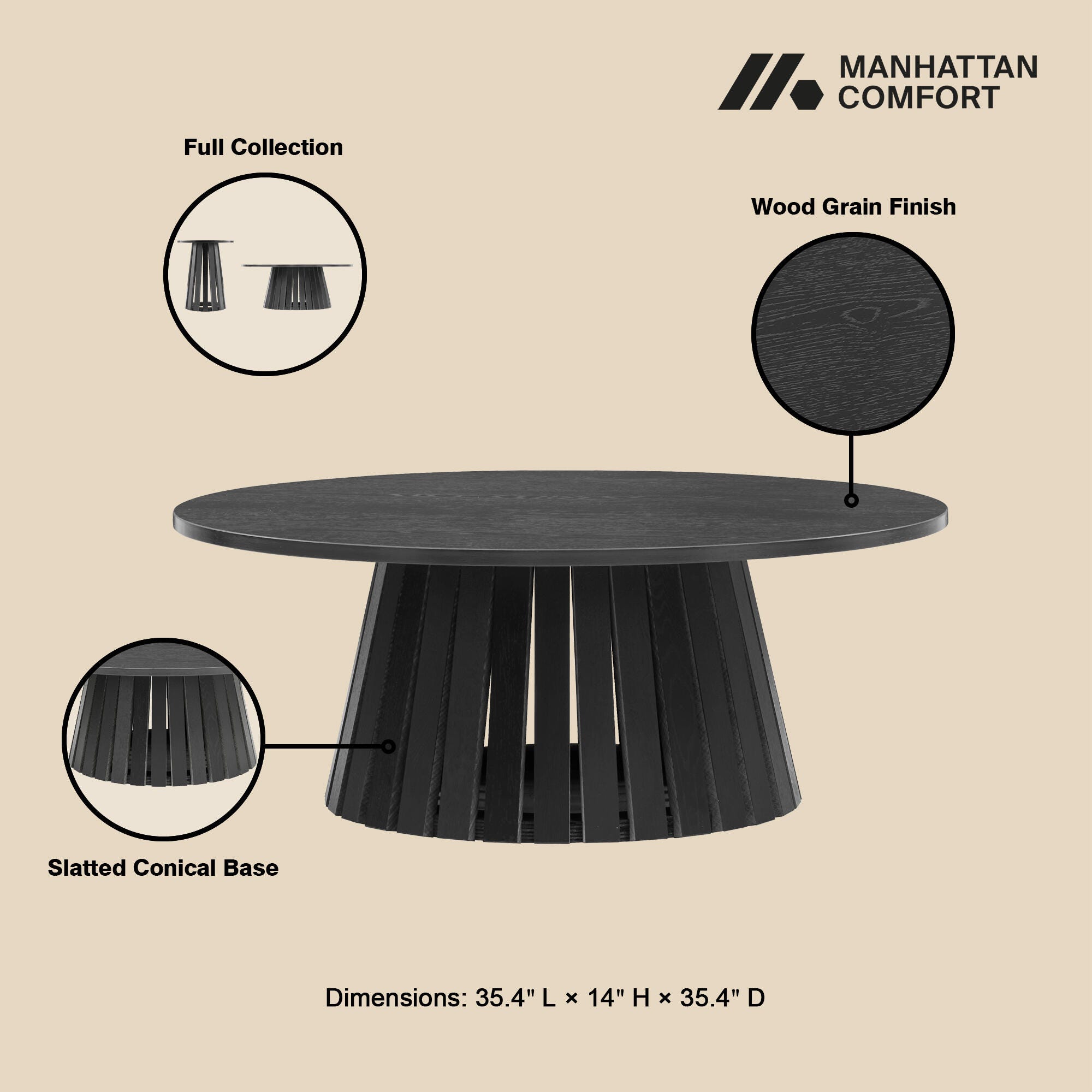 Manhattan Comfort Layla Coffee Table, Black, large