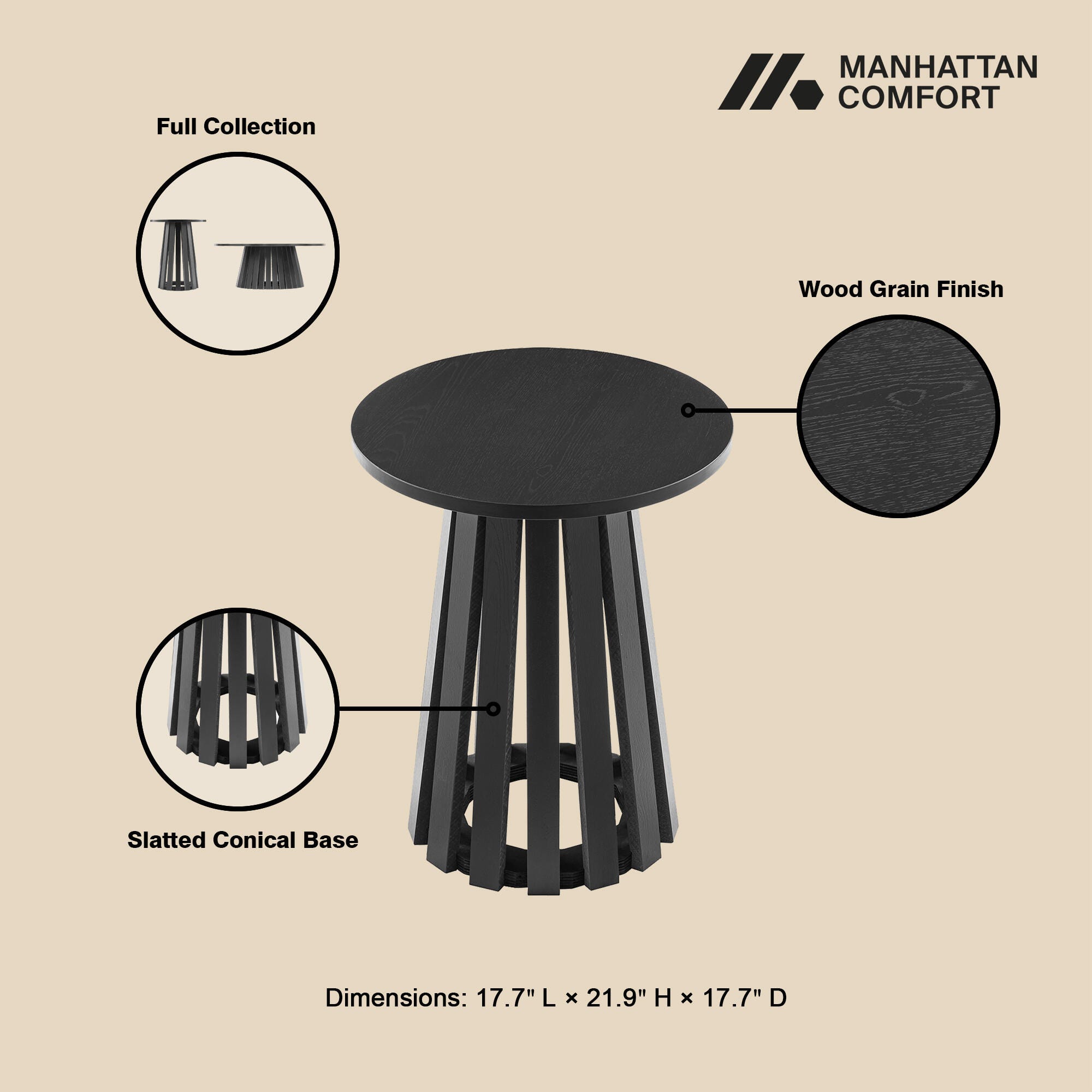 Manhattan Comfort Layla End Table, Black, large