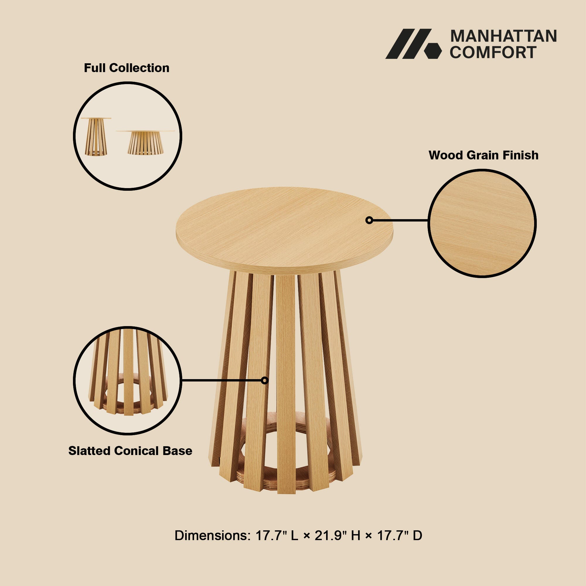 Manhattan Comfort Layla End Table, Natural Oak, large
