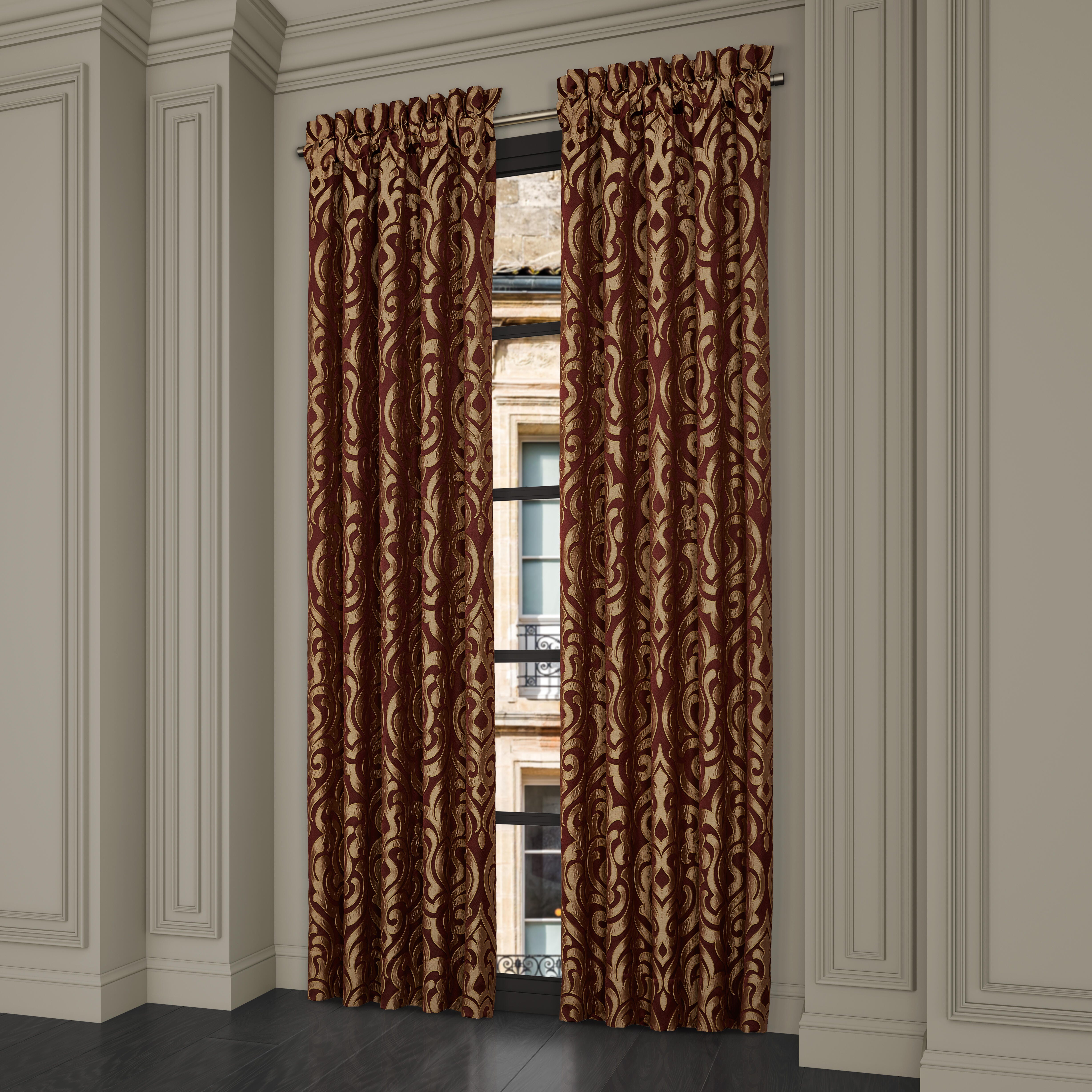 J. Queen New York Renzo 95" Window Panel Pair, Crimson, large