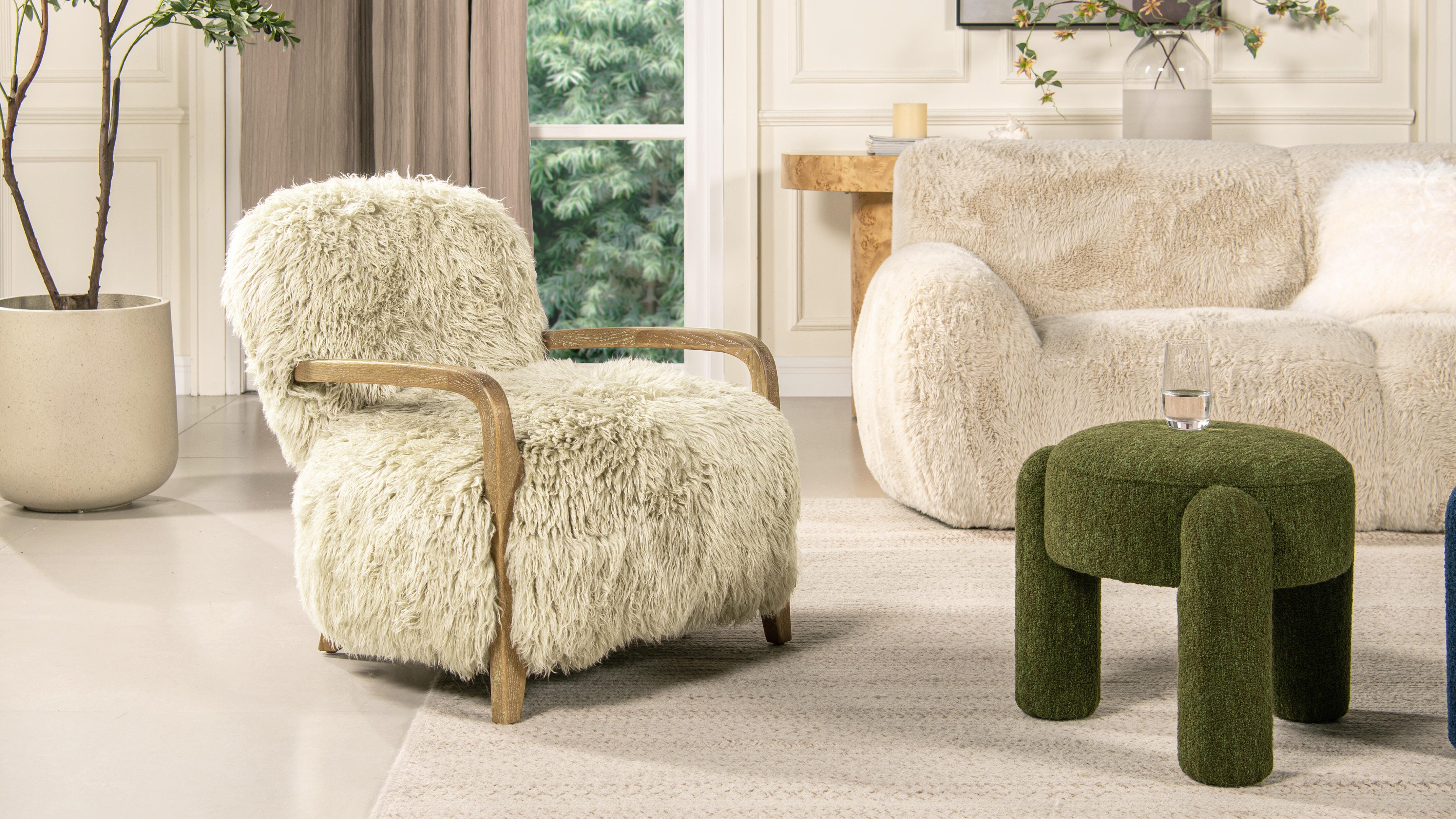 Jennifer Taylor Home Enchante Sheepskin Fur Accent Arm Chair, , rollover