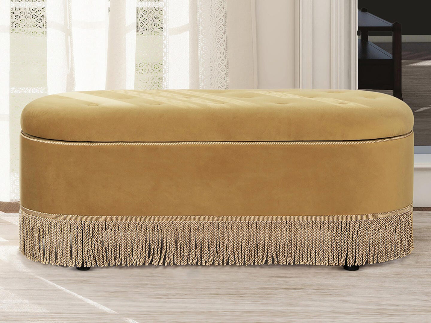 Jennifer Taylor Home Melinda Storage Bench, Gold, rollover