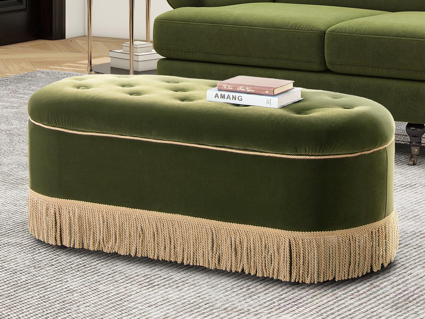 Jennifer Taylor Home Melinda Storage Bench, Olive Green, rollover