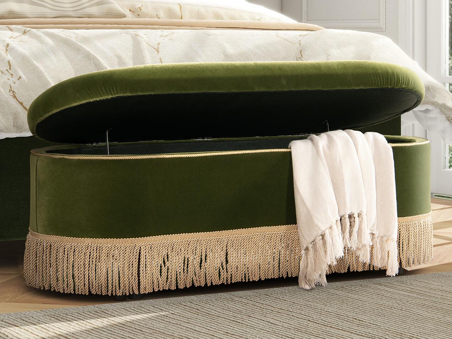 Jennifer Taylor Home Melinda Storage Bench, Olive Green, large