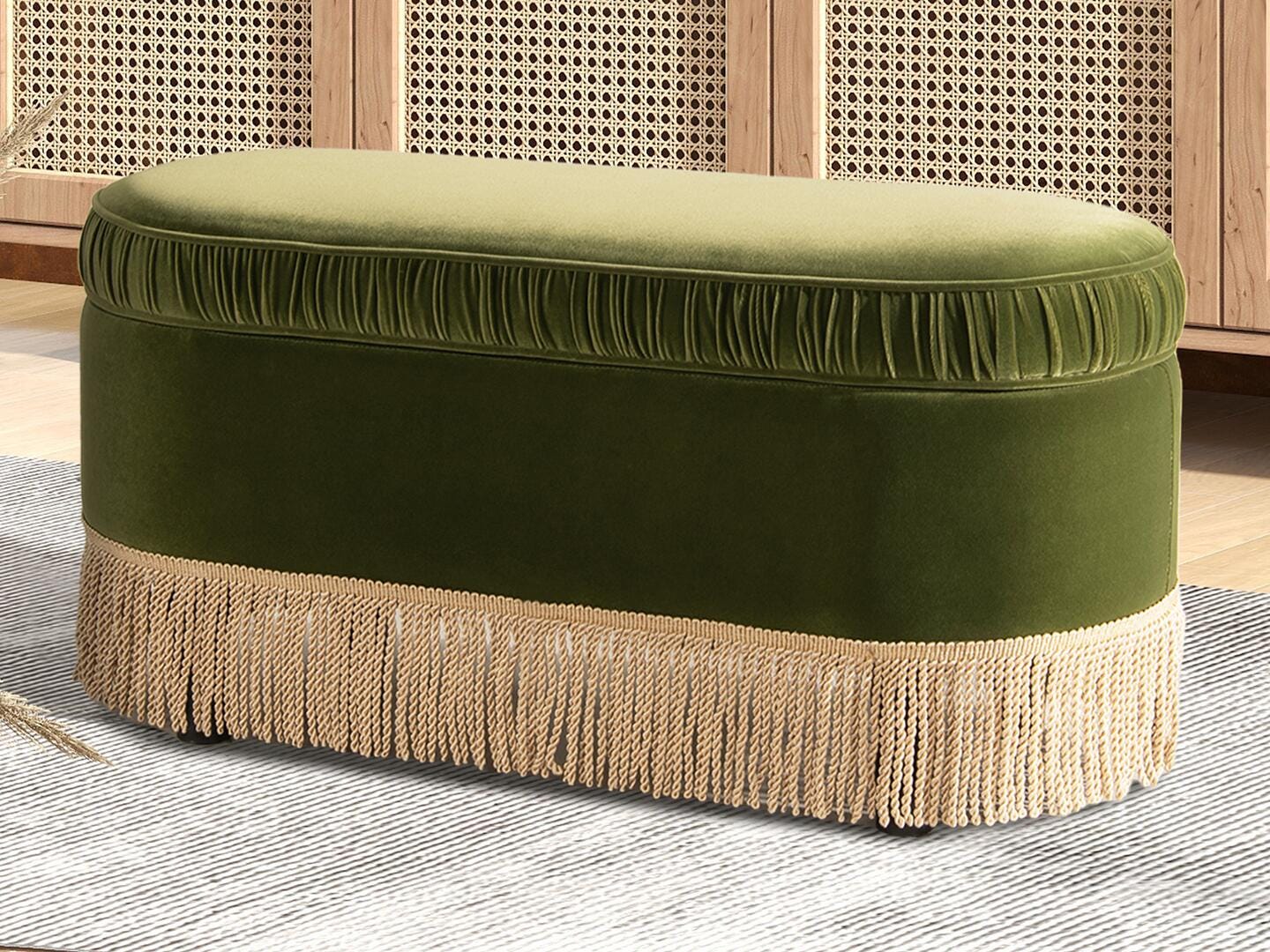Jennifer Taylor Home Serena Bench Ottoman with Storage, Olive Green, rollover
