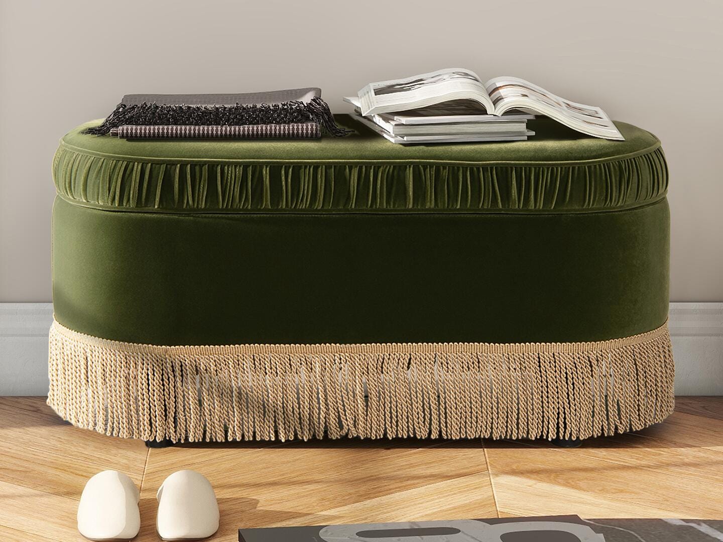 Jennifer Taylor Home Serena Bench Ottoman with Storage, Olive Green, large