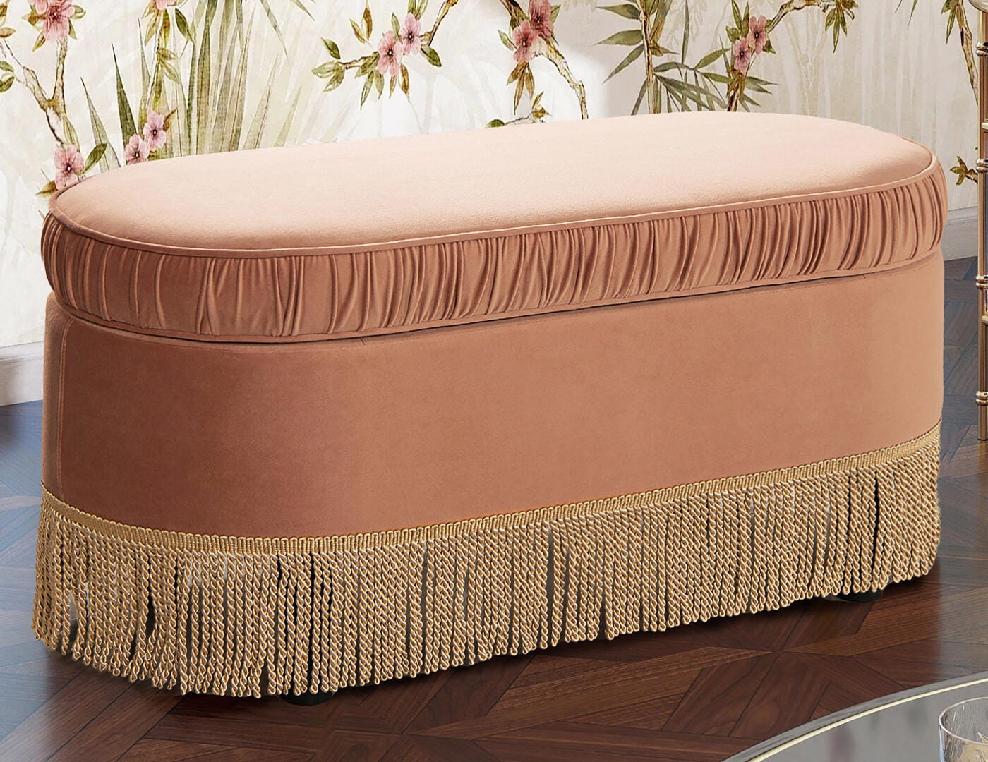 Jennifer Taylor Home Serena Bench Ottoman with Storage, Peach Orange, rollover