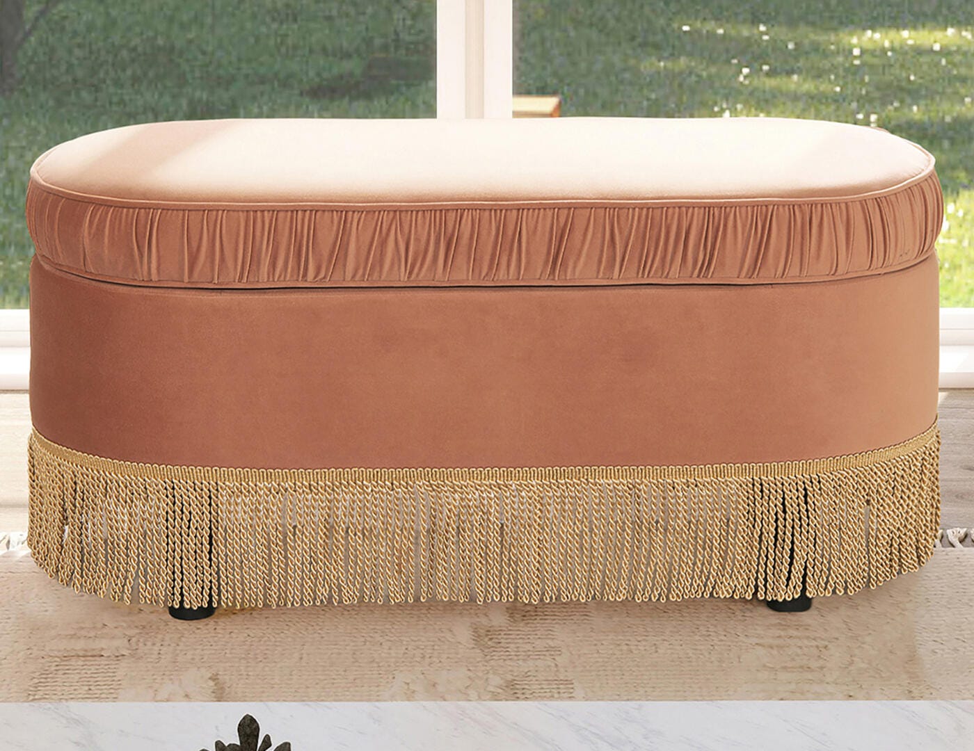 Jennifer Taylor Home Serena Bench Ottoman with Storage, Peach Orange, large