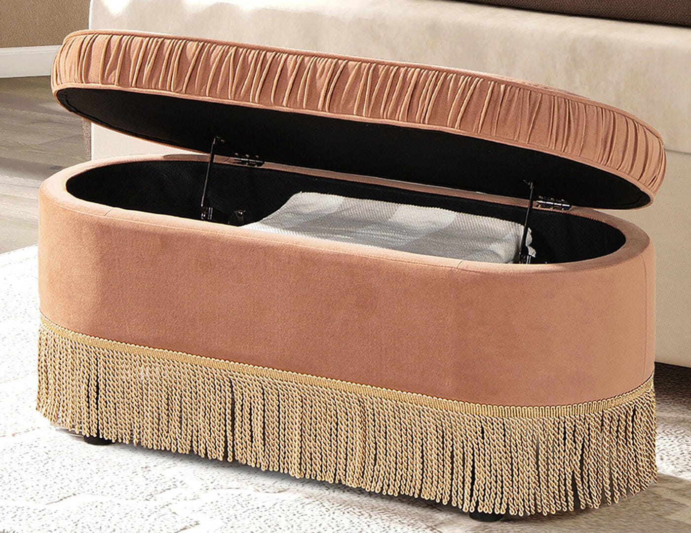 Jennifer Taylor Home Serena Bench Ottoman with Storage, Peach Orange, large