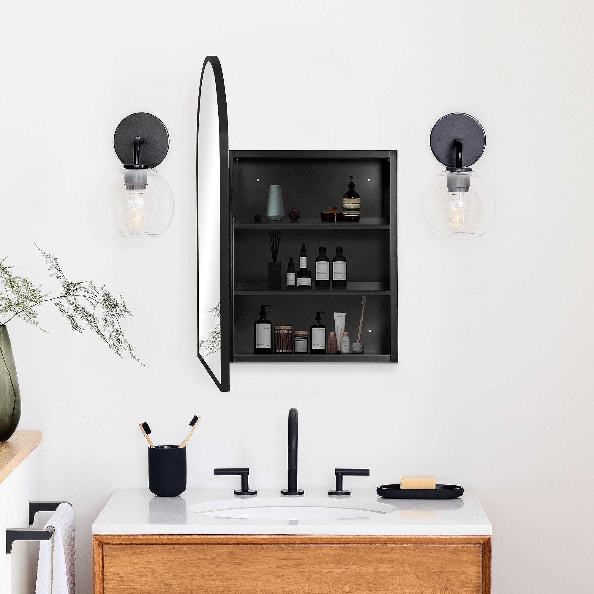 Dovelina Feronia Medicine Cabinet with Mirror, Black, large