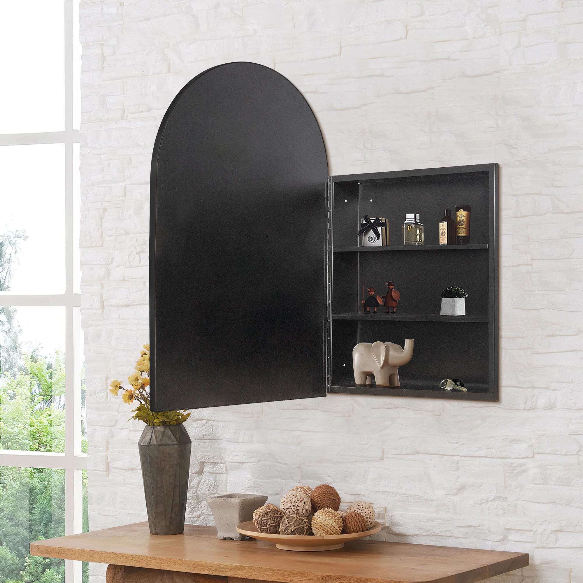 Dovelina Feronia Medicine Cabinet with Mirror, Black, large