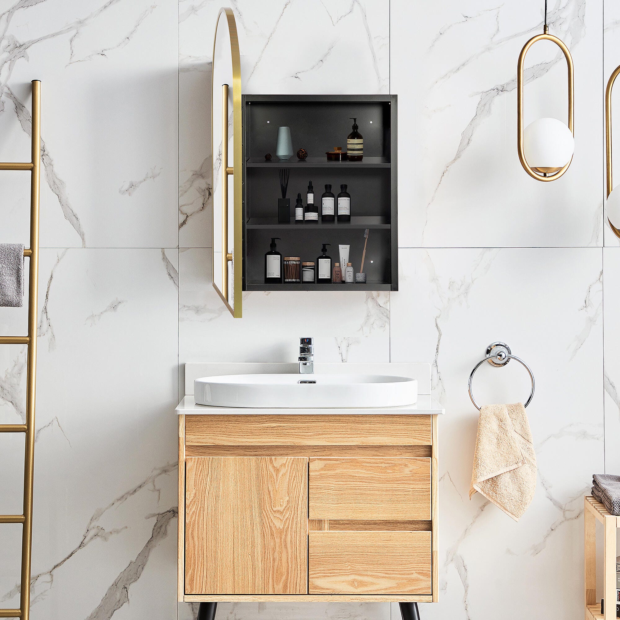 Dovelina Feronia Medicine Cabinet with Mirror, Gold, large