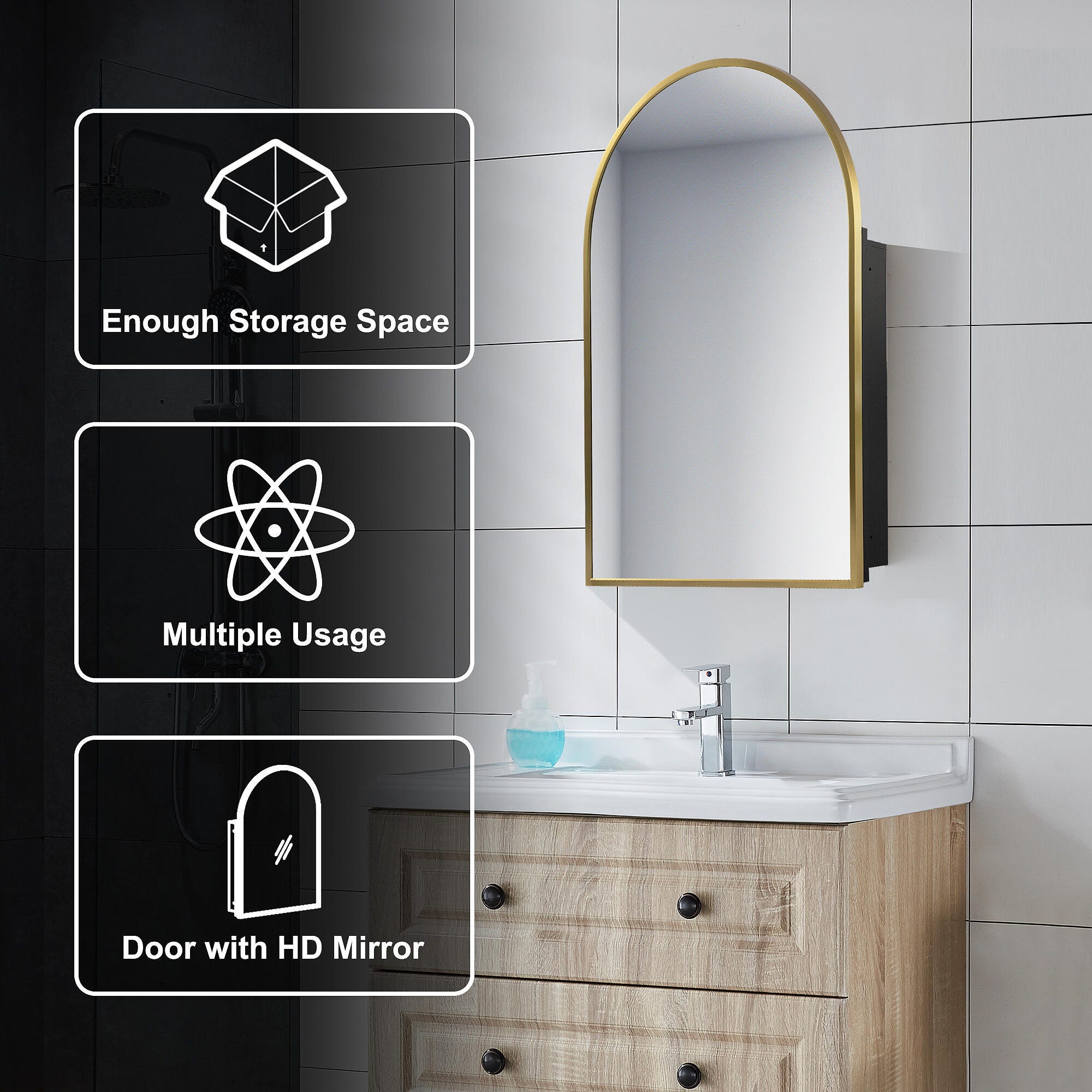Dovelina Feronia Medicine Cabinet with Mirror, Gold, large
