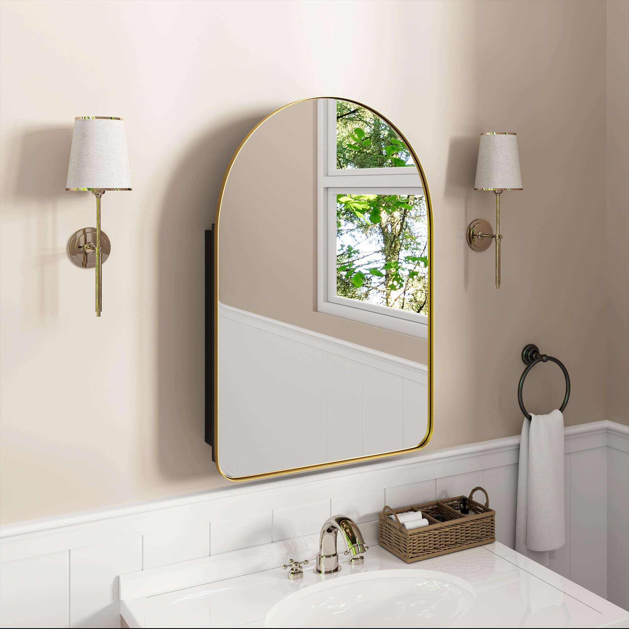 Dovelina Luminare Medicine Cabinet with Mirror, Gold, rollover