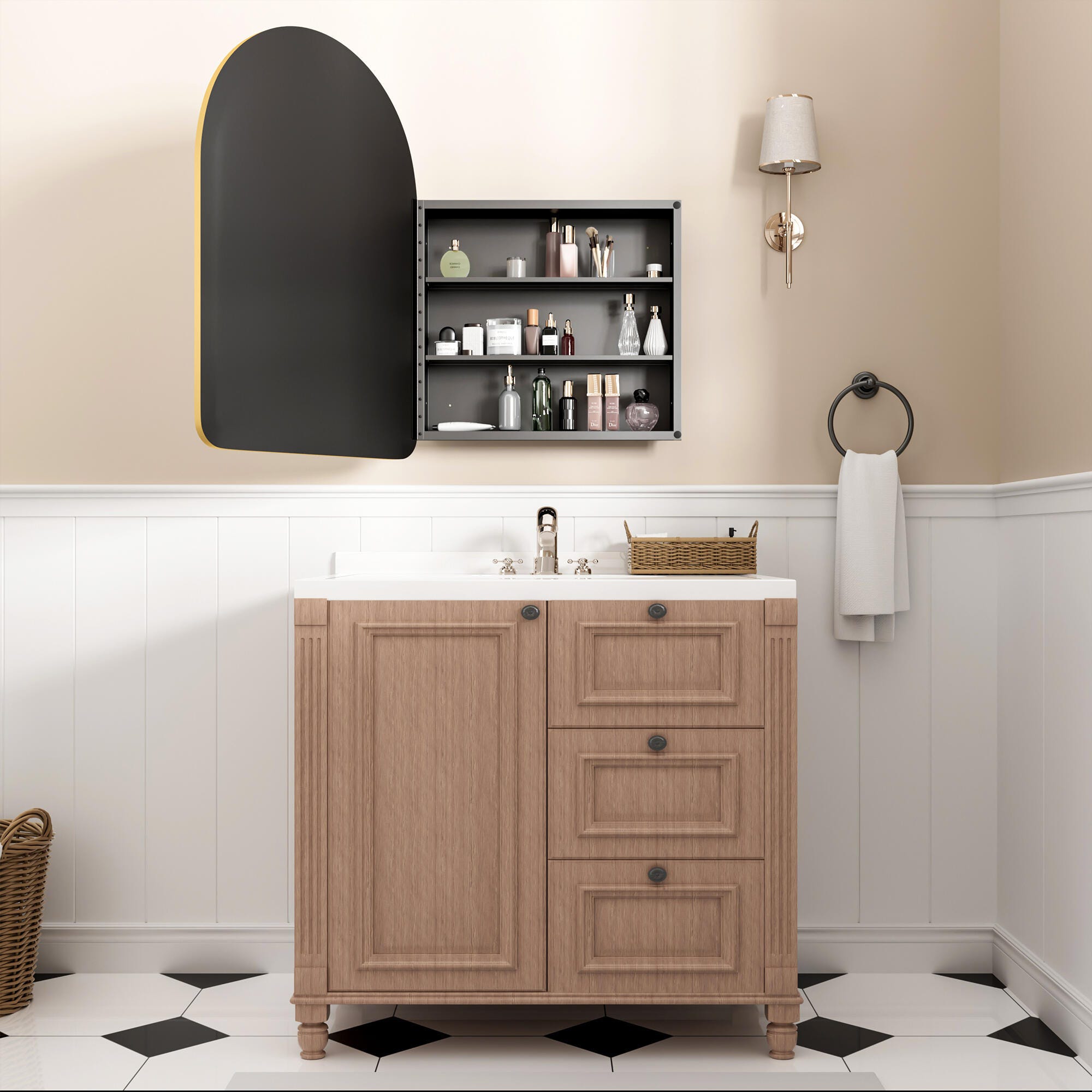 Dovelina Luminare Medicine Cabinet with Mirror, Gold, large