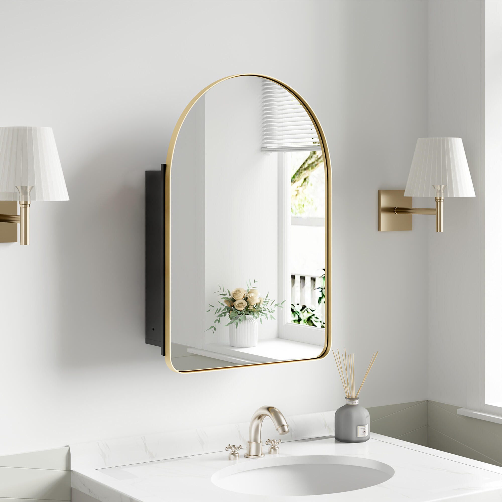 Dovelina Luminare Medicine Cabinet with Mirror, Gold, rollover