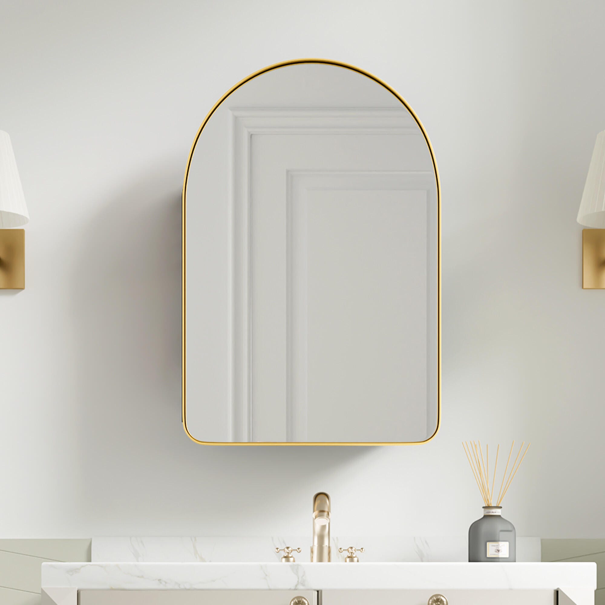 Dovelina Luminare Medicine Cabinet with Mirror, Gold, large