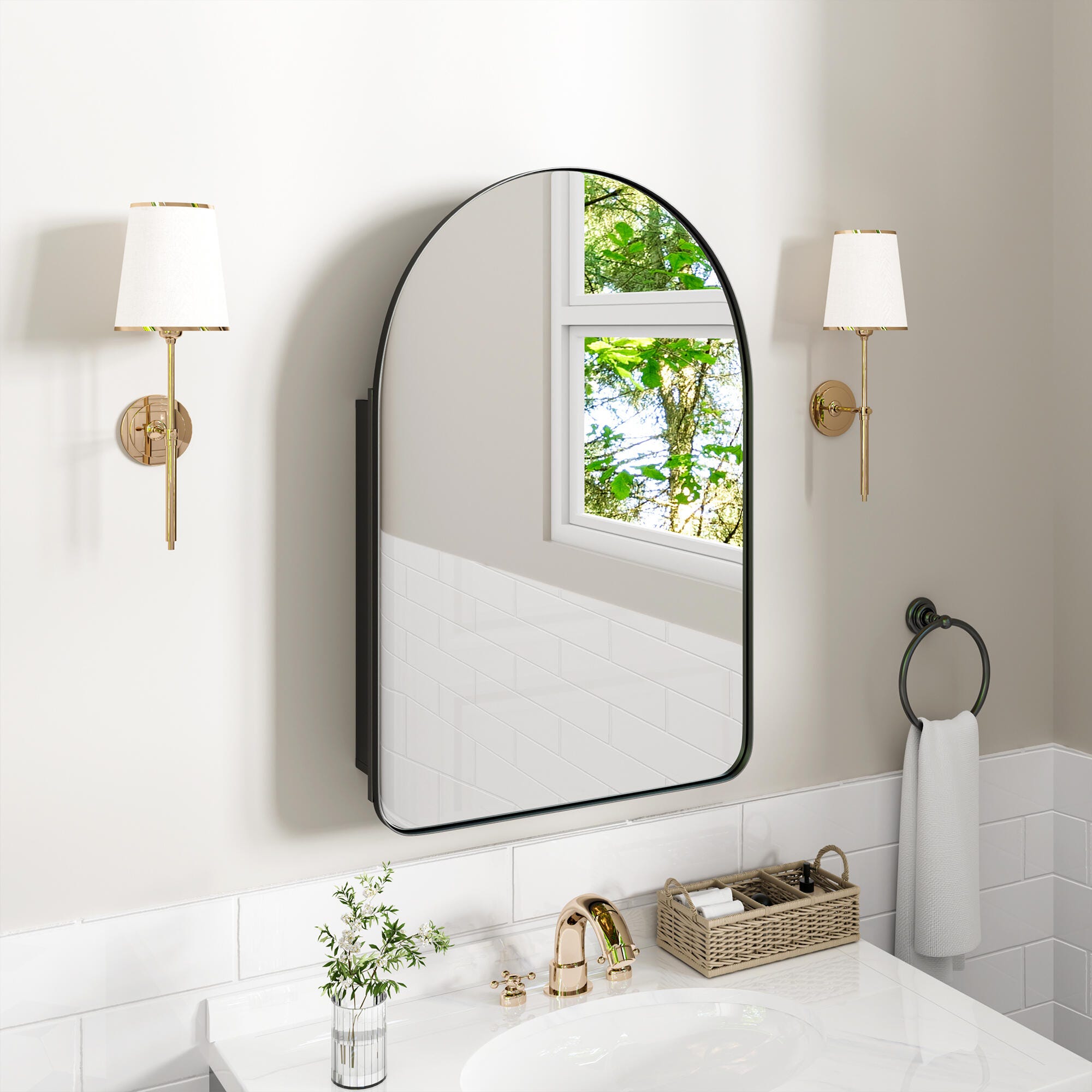 Dovelina Luminare Medicine Cabinet with Mirror, Black, rollover