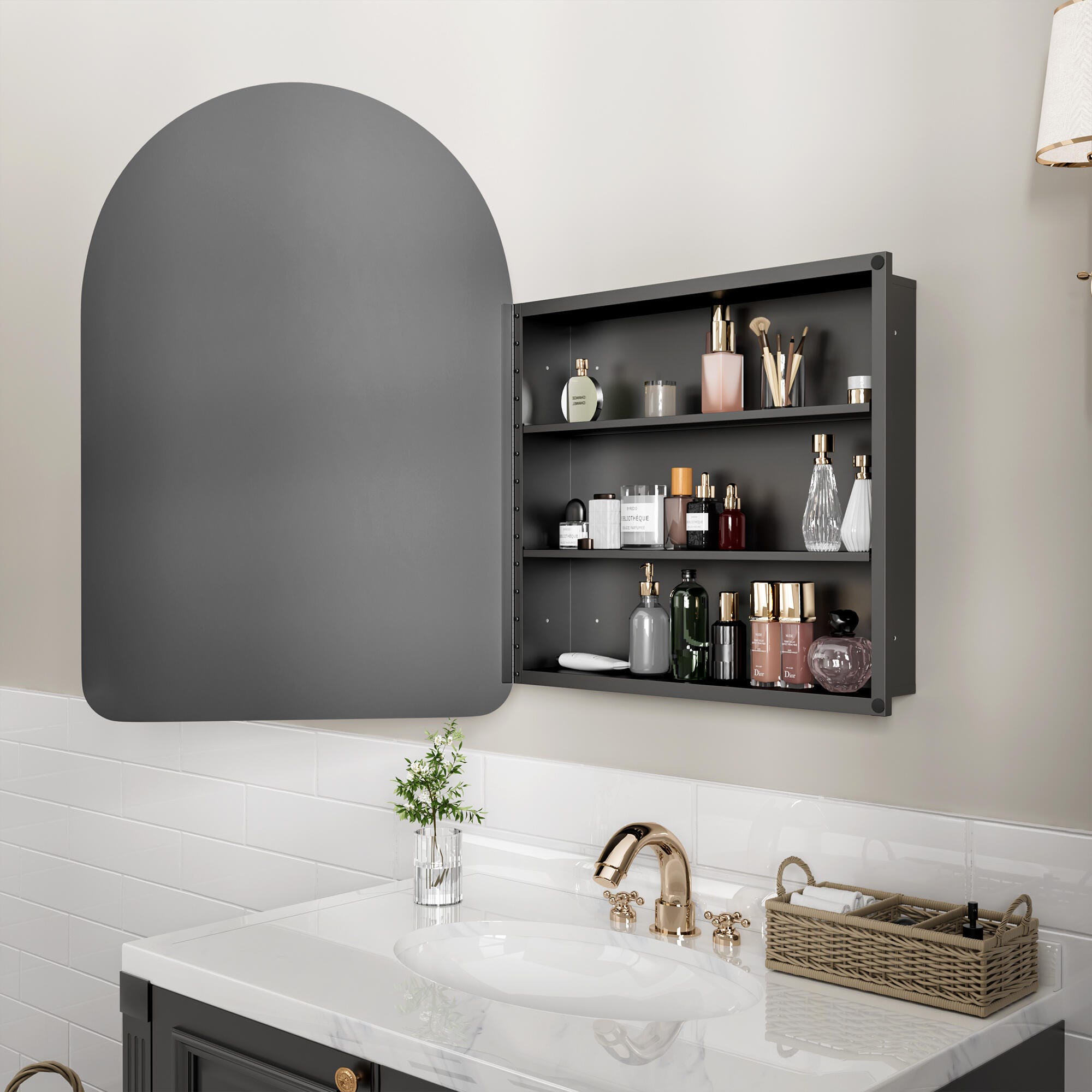 Dovelina Luminare Medicine Cabinet with Mirror, Black, large