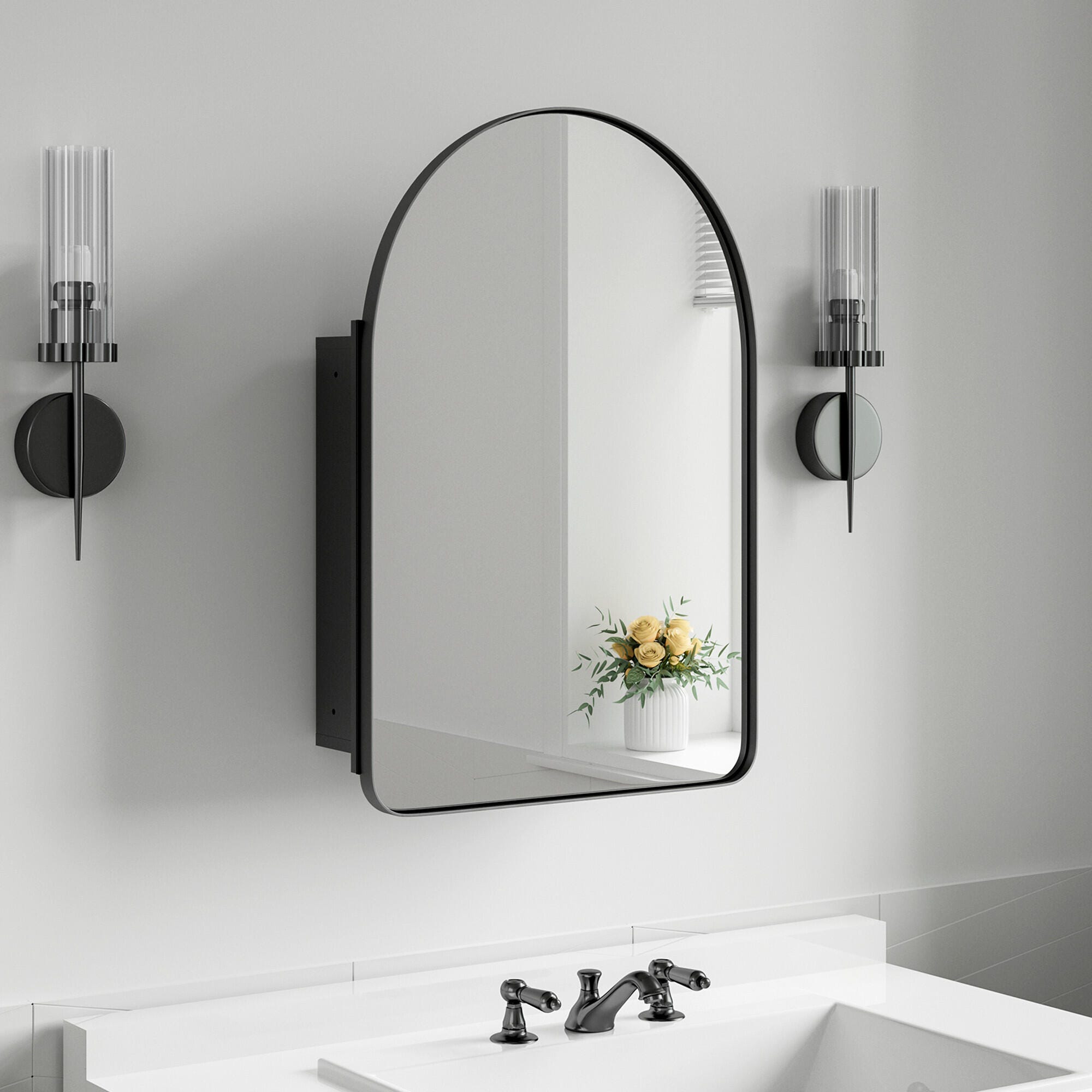 Dovelina Luminare Medicine Cabinet with Mirror, Black, rollover