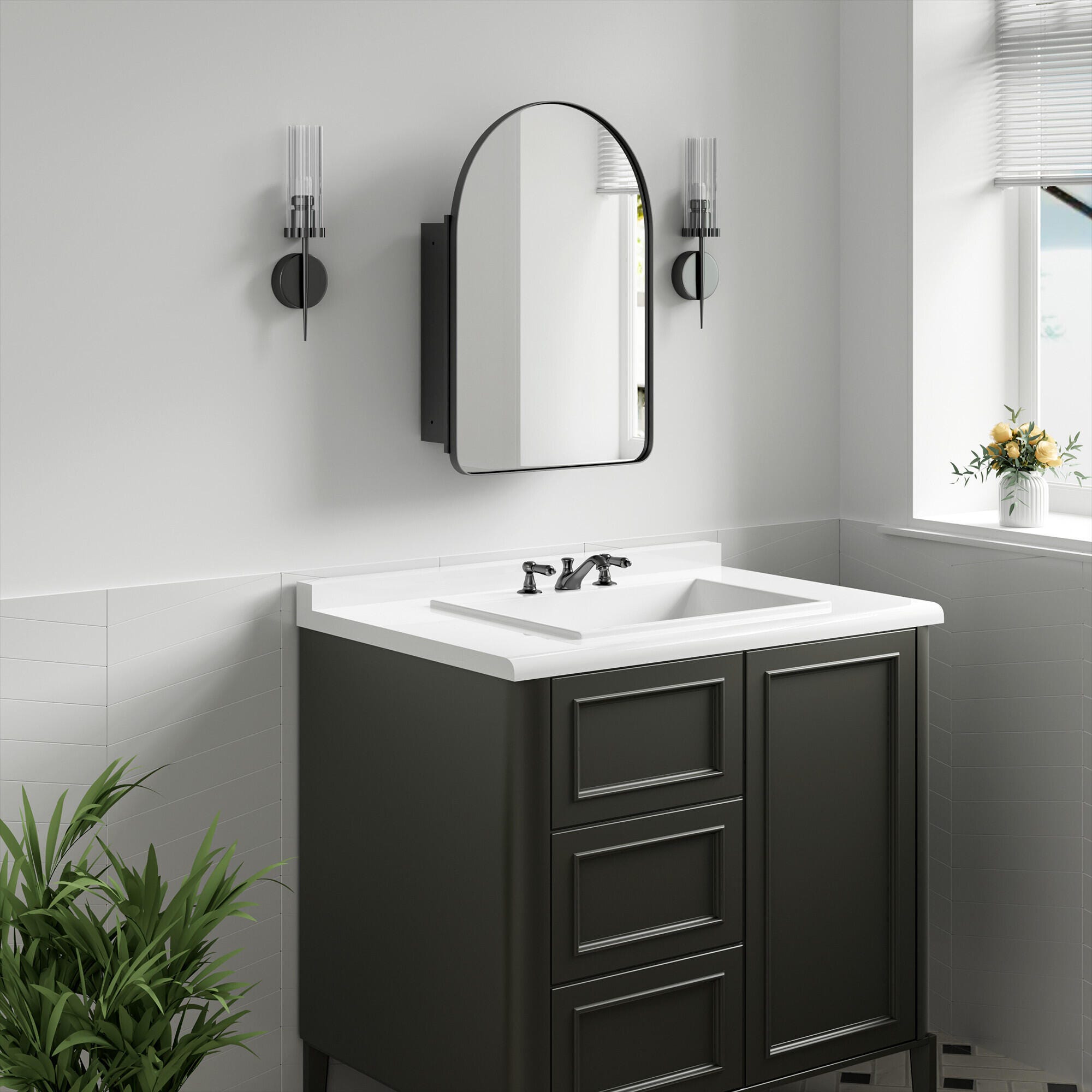 Dovelina Luminare Medicine Cabinet with Mirror, Black, large