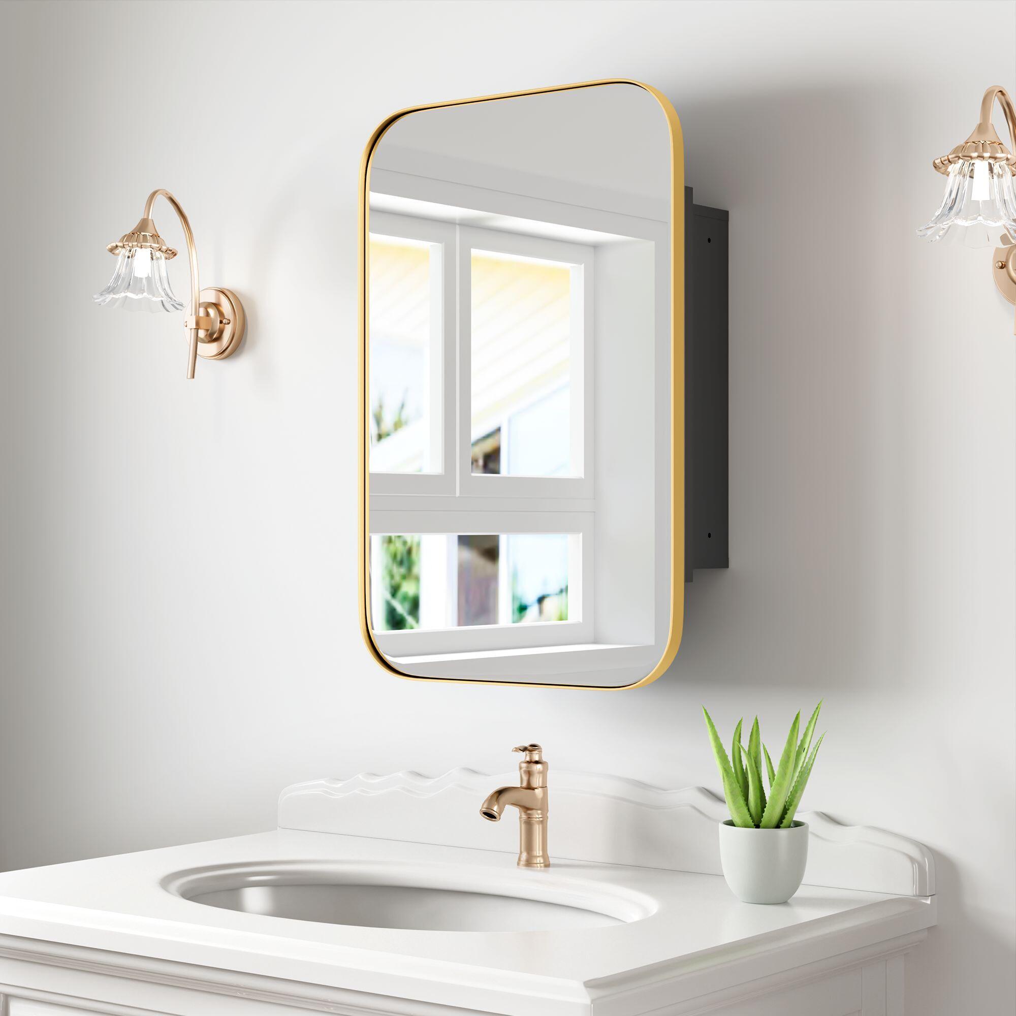Dovelina Luminare Rectangular Medicine Cabinet with Mirror, Gold, rollover