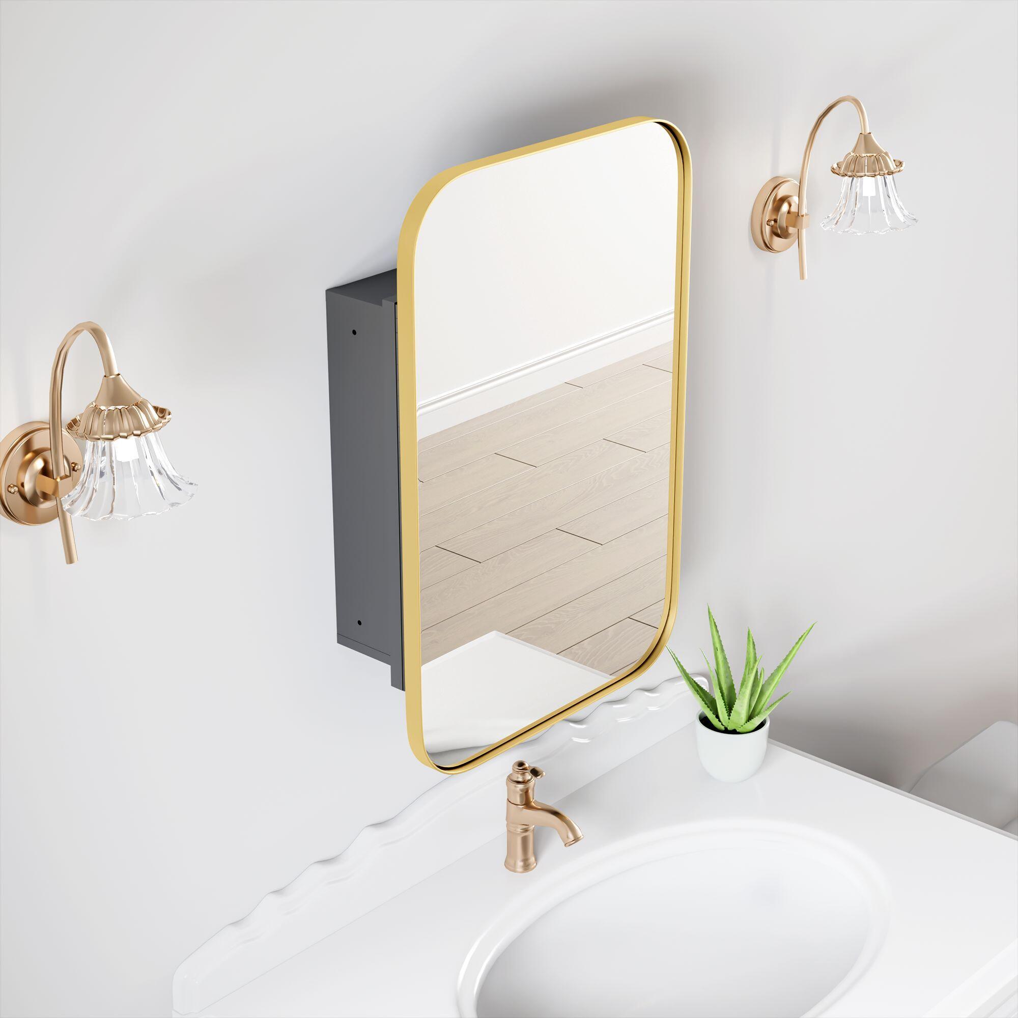 Dovelina Luminare Rectangular Medicine Cabinet with Mirror, Gold, large